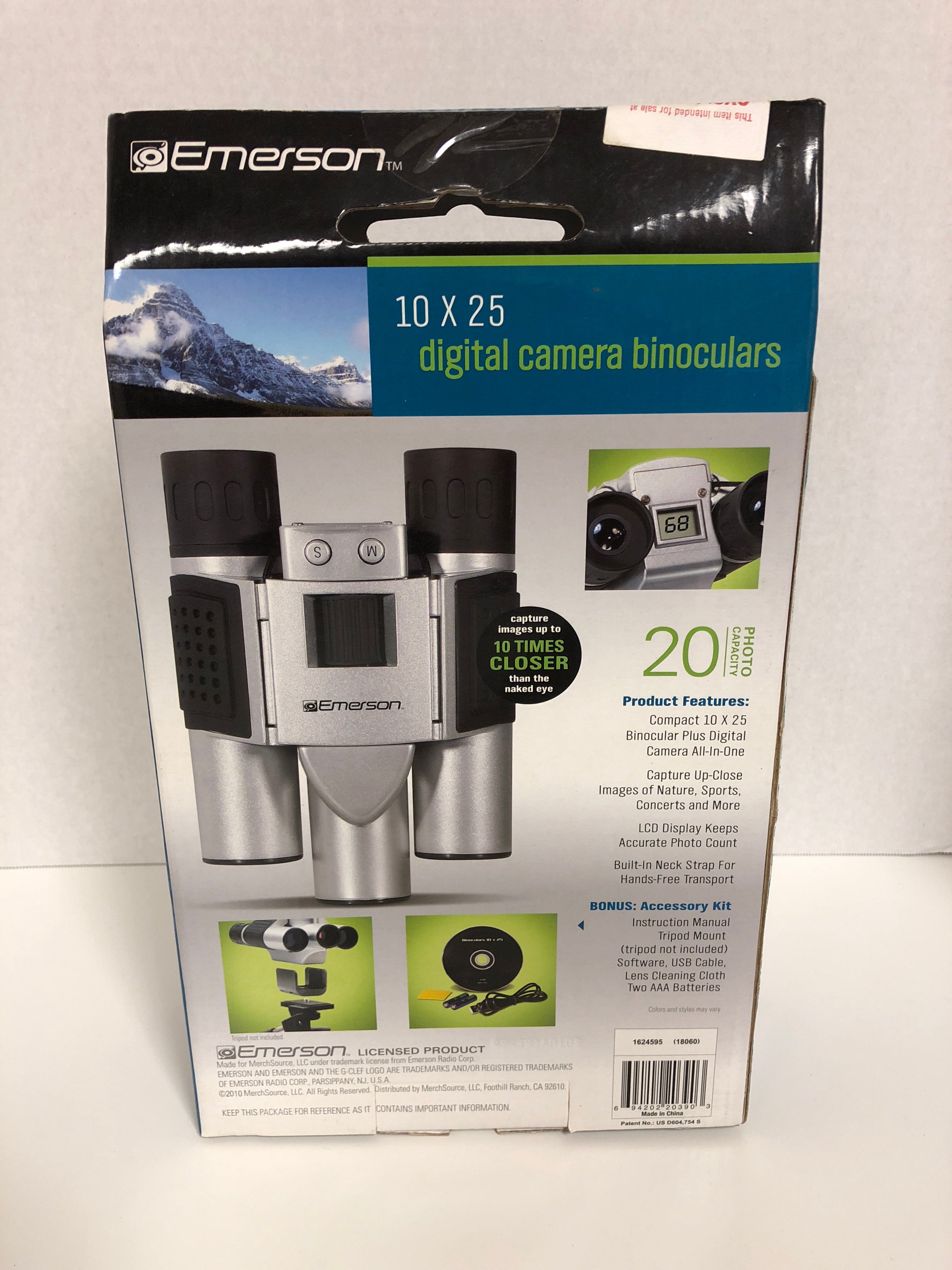 Emerson 10 x 25 Digital Camera Binoculars Magnifies Subject Built-In Digital Camera Image