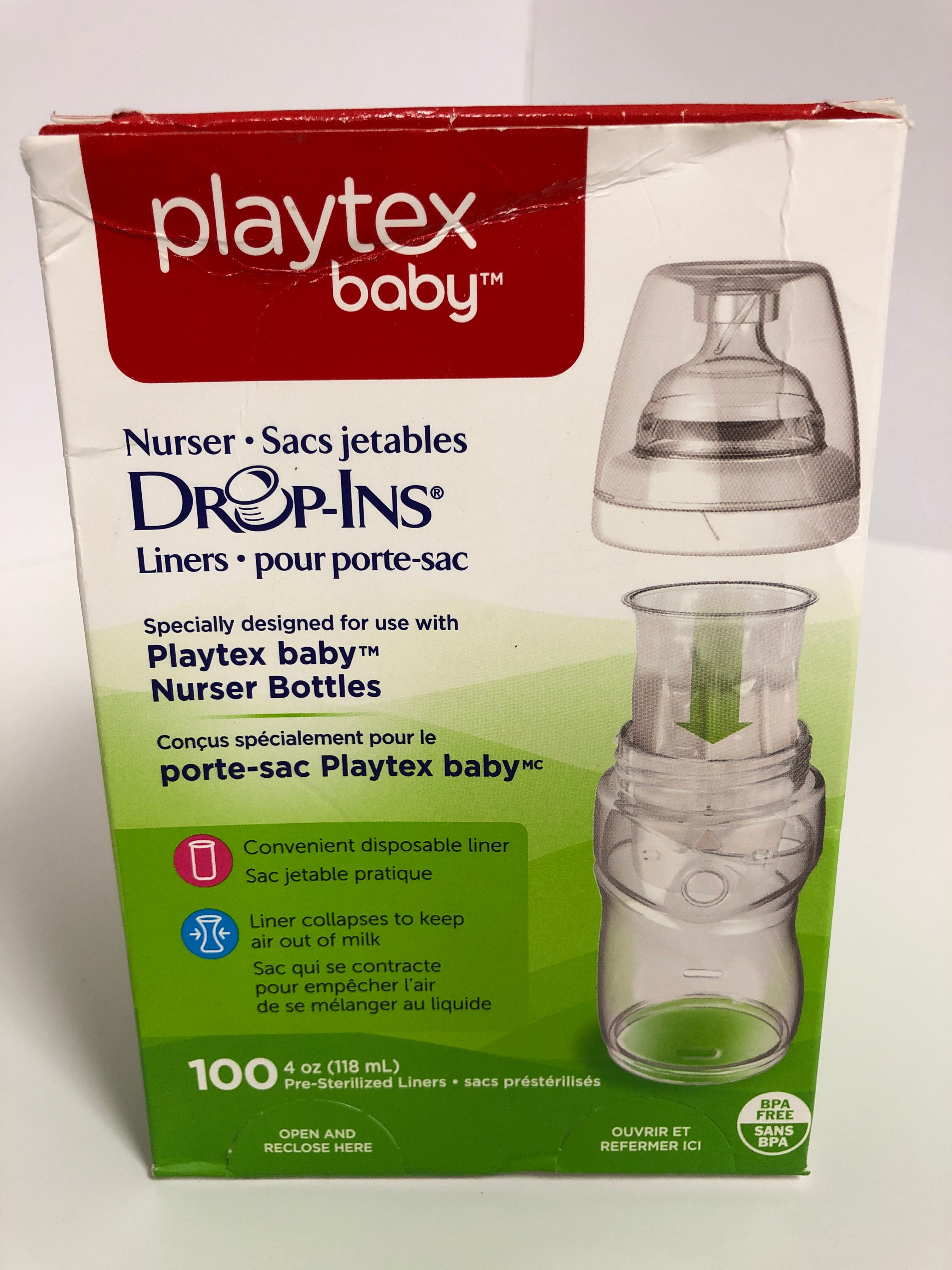 Playtex Drop-Ins Liners Baby Bottles Convenient Disposable Pre Sterilized BPA Free Qty 100