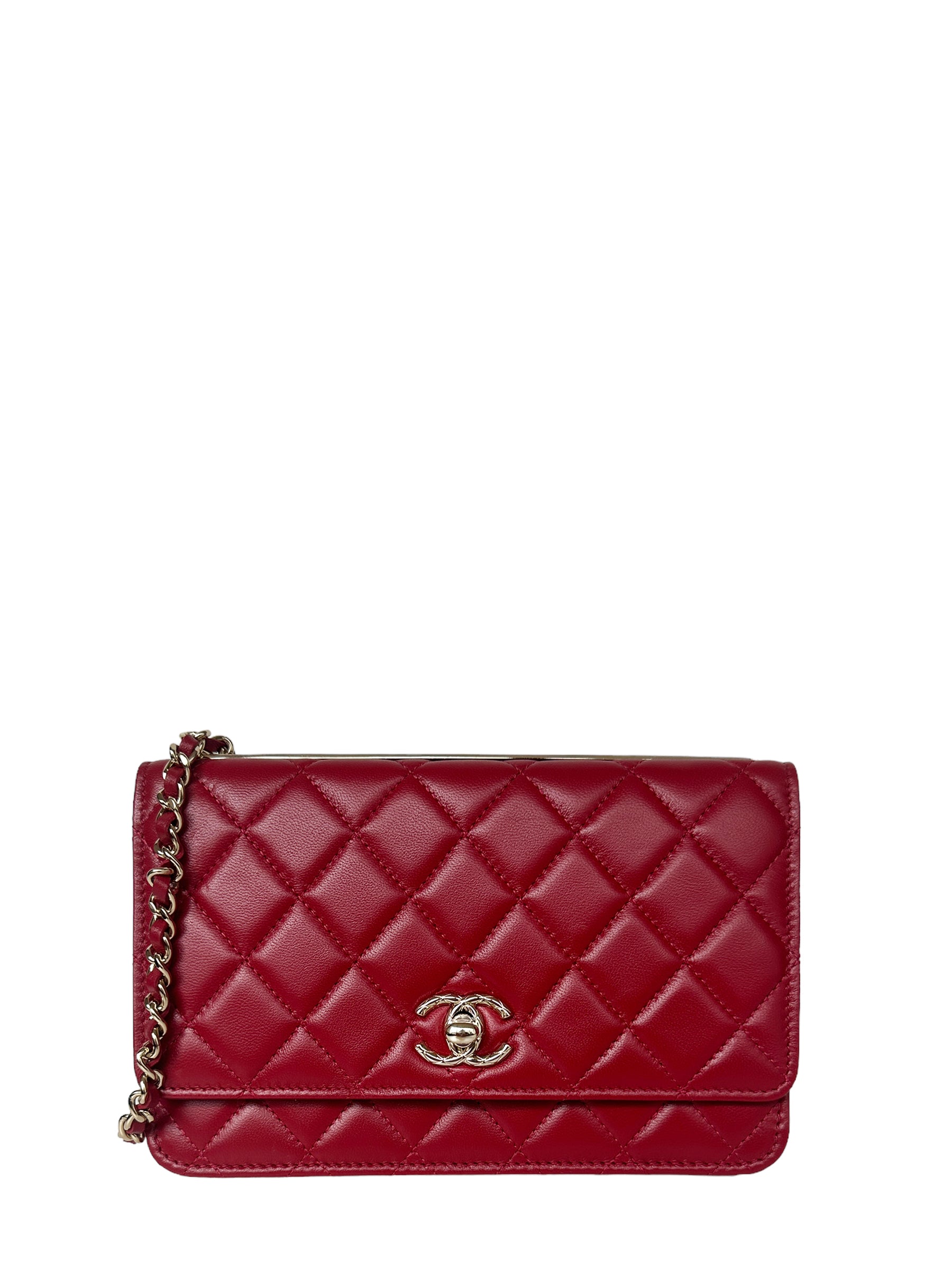 Chanel 2023 NEW Red Lambskin Quilted Trendy CC Wallet On Chain WOC Bag