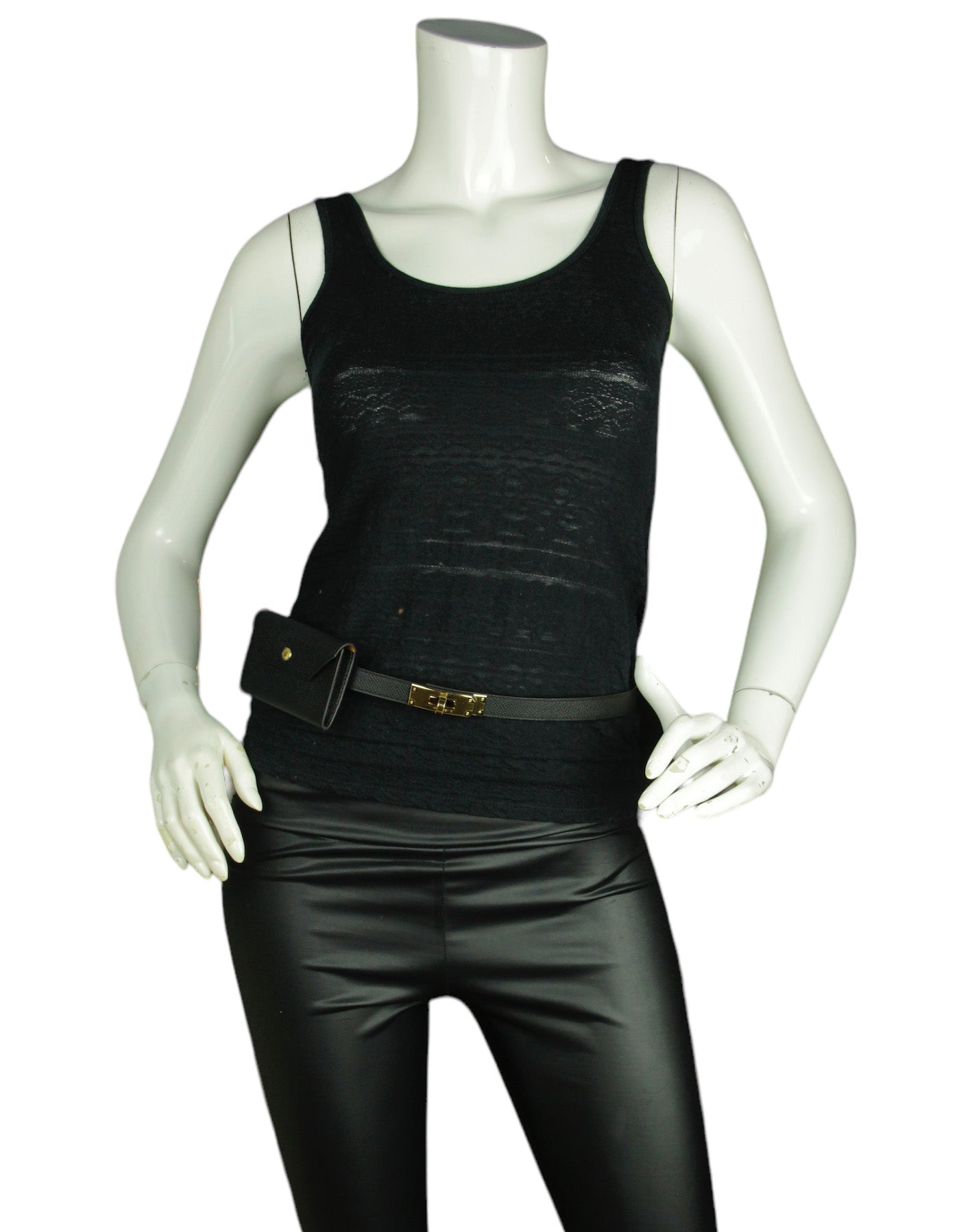 Hermes Black/Gold Epsom Leather Kelly Pocket Belt/Pouch