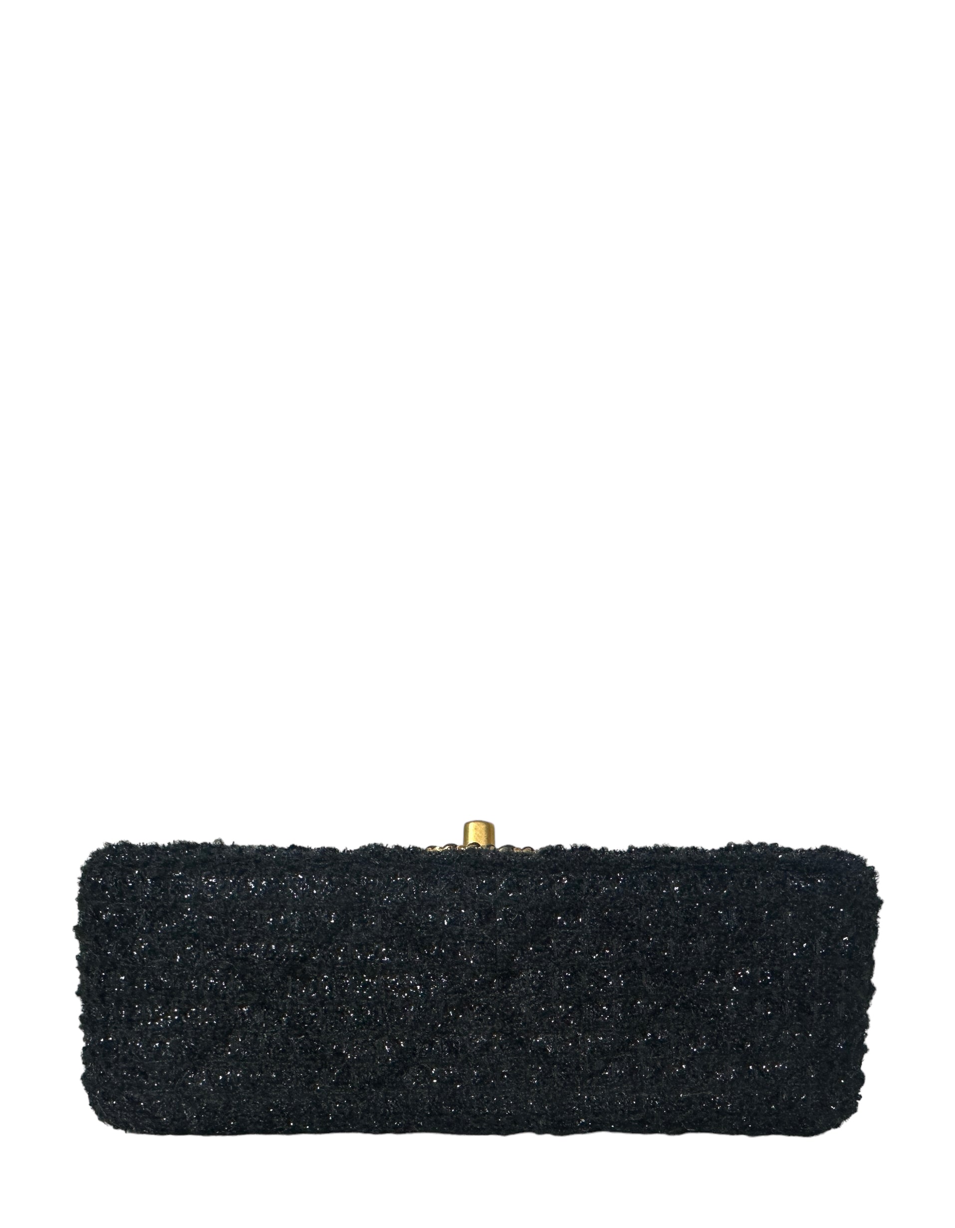 Chanel Black Square Tweed CC Flap Crossbody Bag