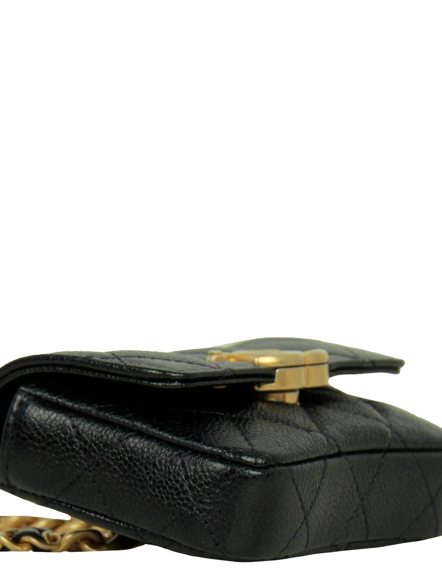 Chanel Black & Gold Caviar Leather Mini Melody Belt Bag Card Holder