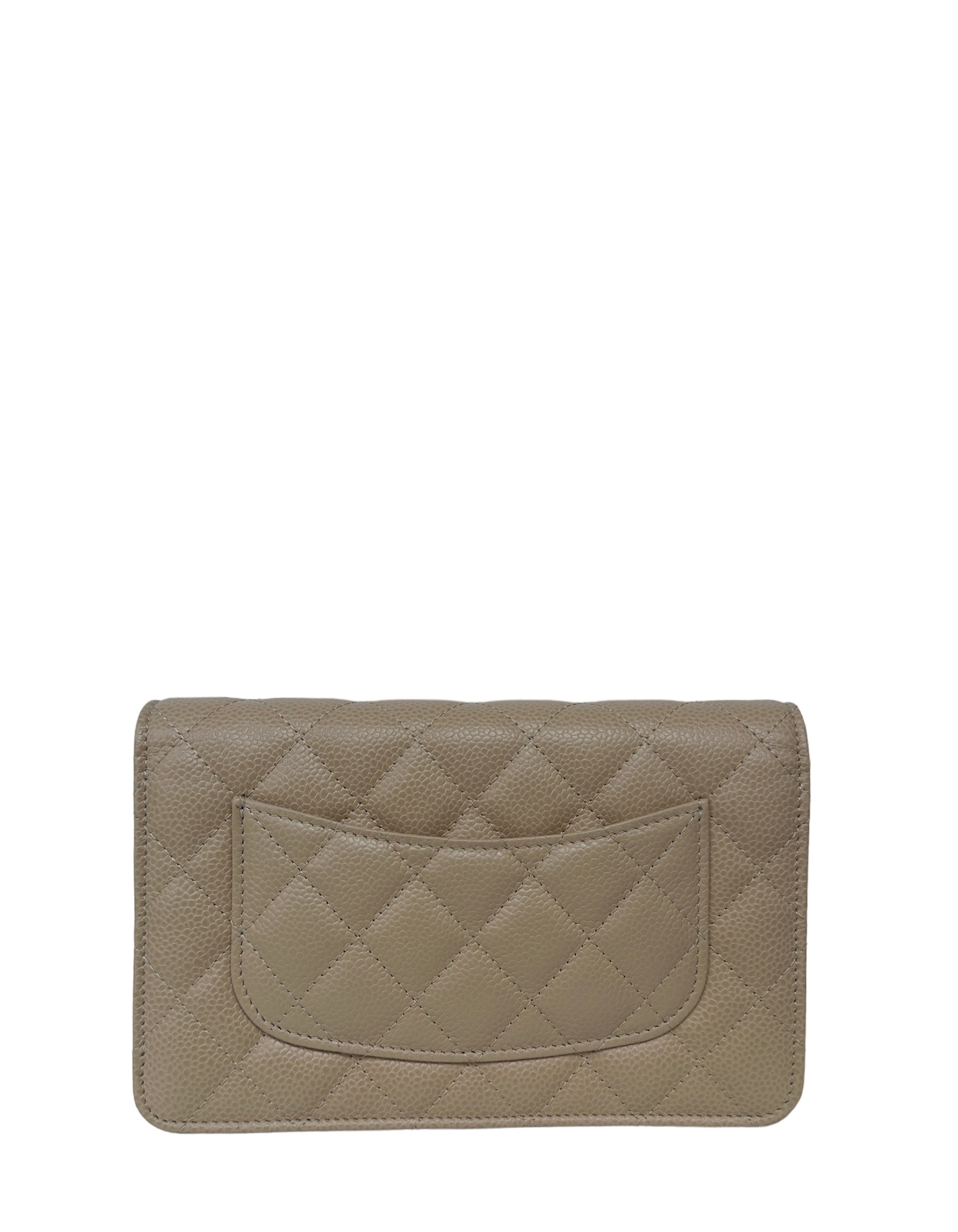 Chanel 2023 NEW Beige Quilted Caviar Leather Wallet On Chain WOC Crossbody Bag