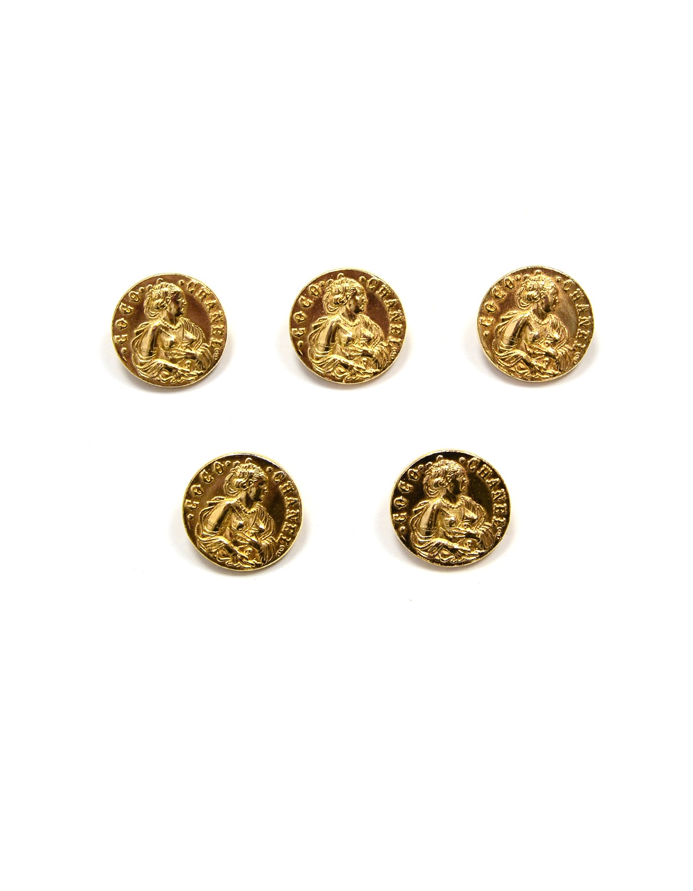 Chanel Set of 5 Coco Goldtone Vintage Buttons