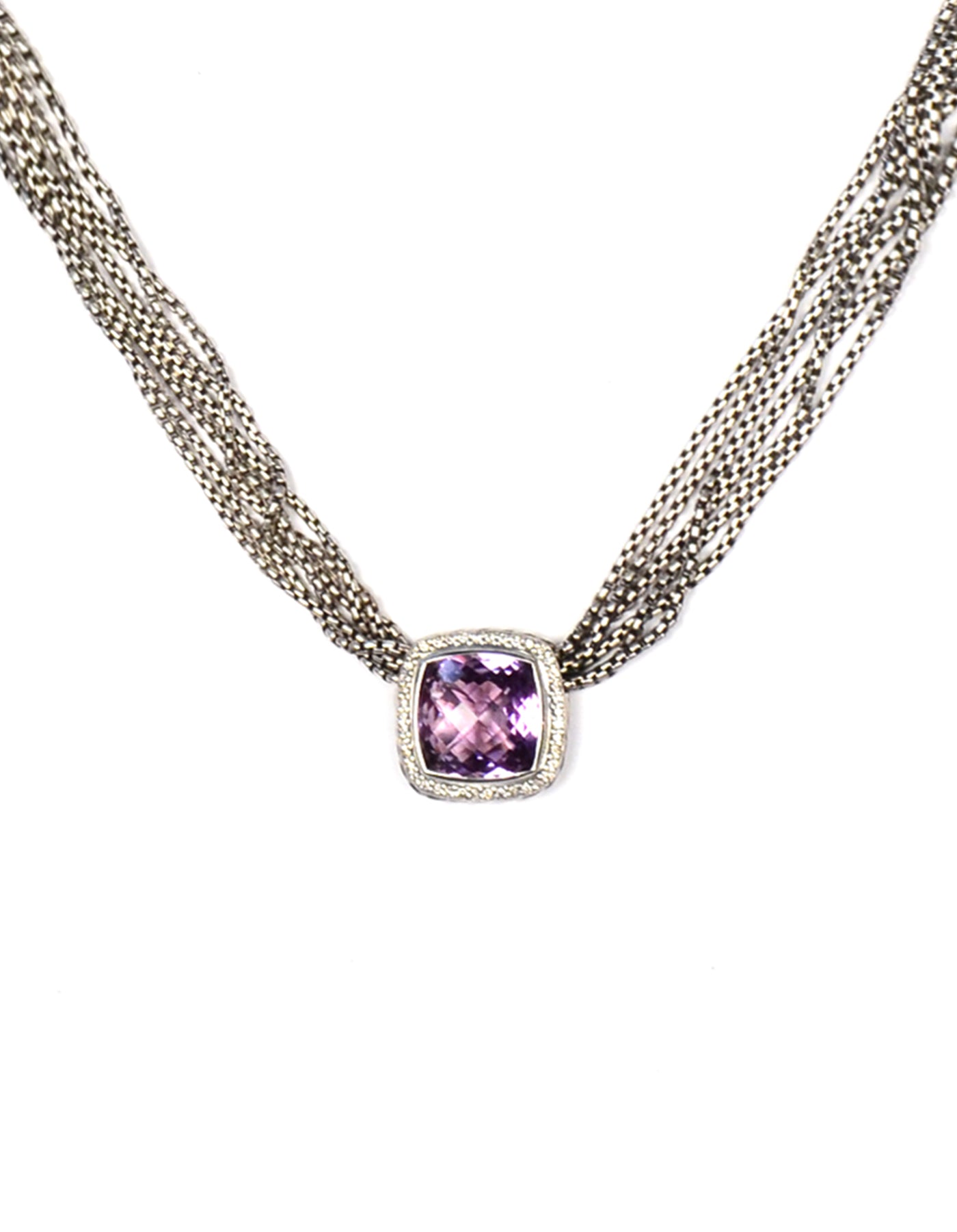 David Yurman Sterling Silver Multi-strand Amethyst & Diamond Albion Necklace
