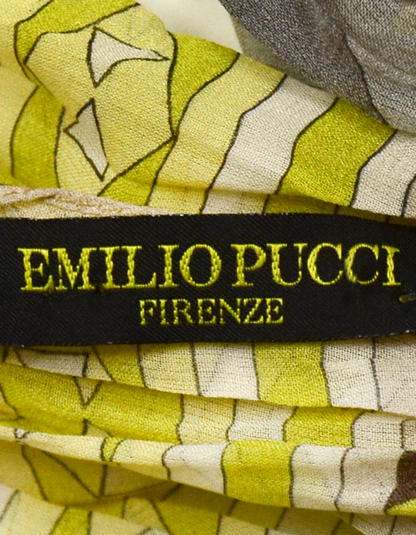 Emilio Pucci Yellow & Grey Silk Crinkled Scarf