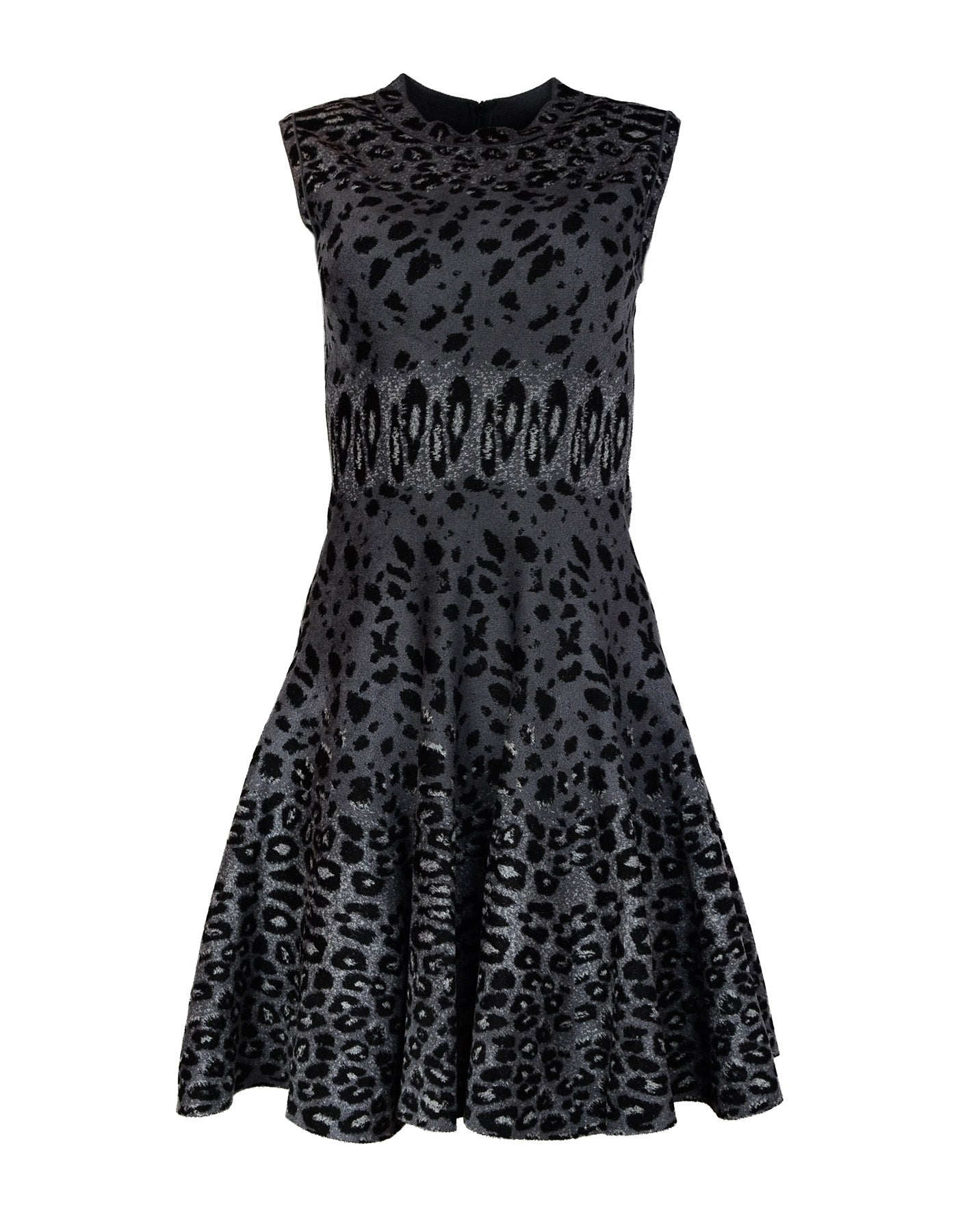 Alaia Sleeveless Grey Leopard Fit & Flare Dress Sz FR40