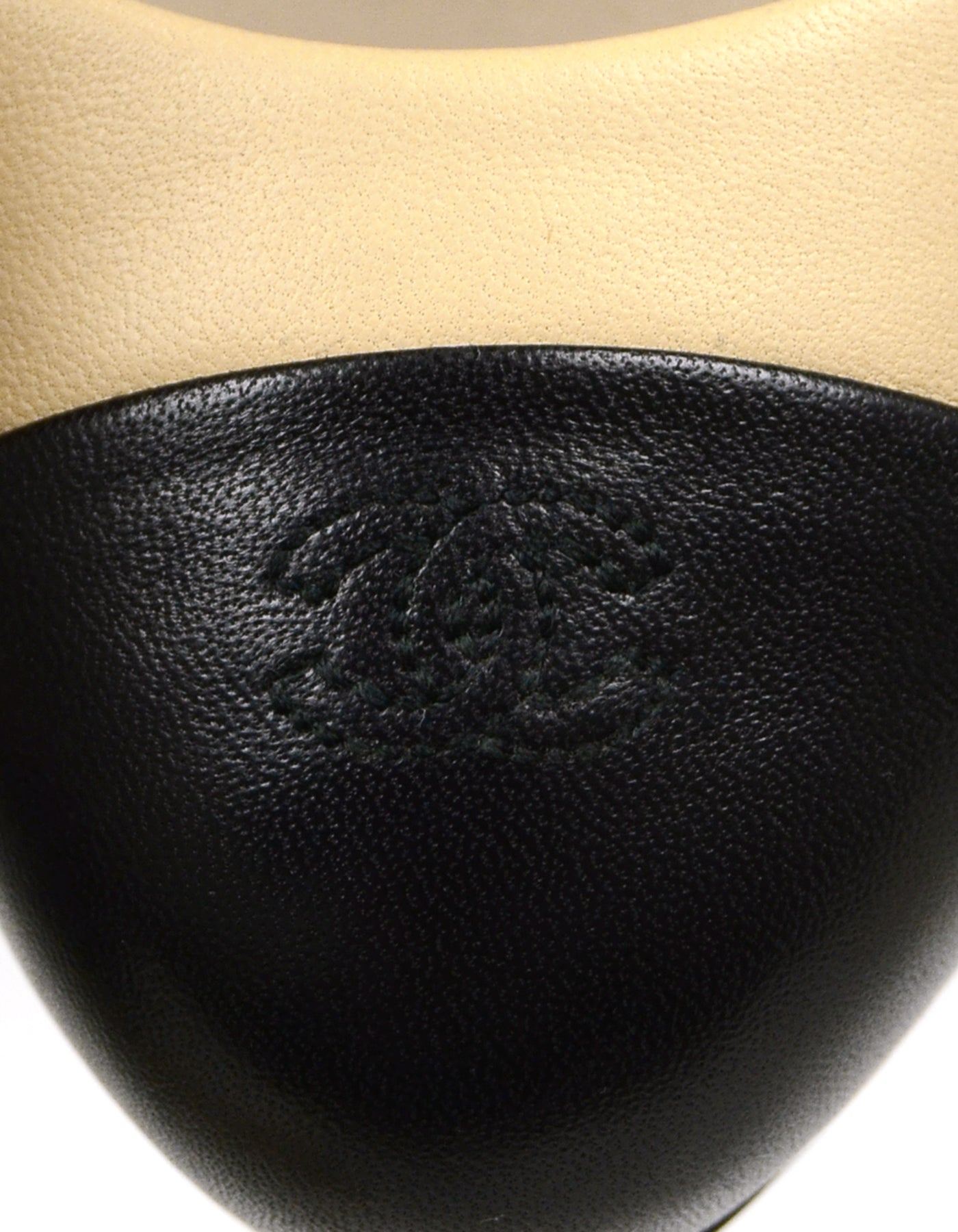 Chanel Beige/Black Leather Hidden Platform CC Heels sz 37