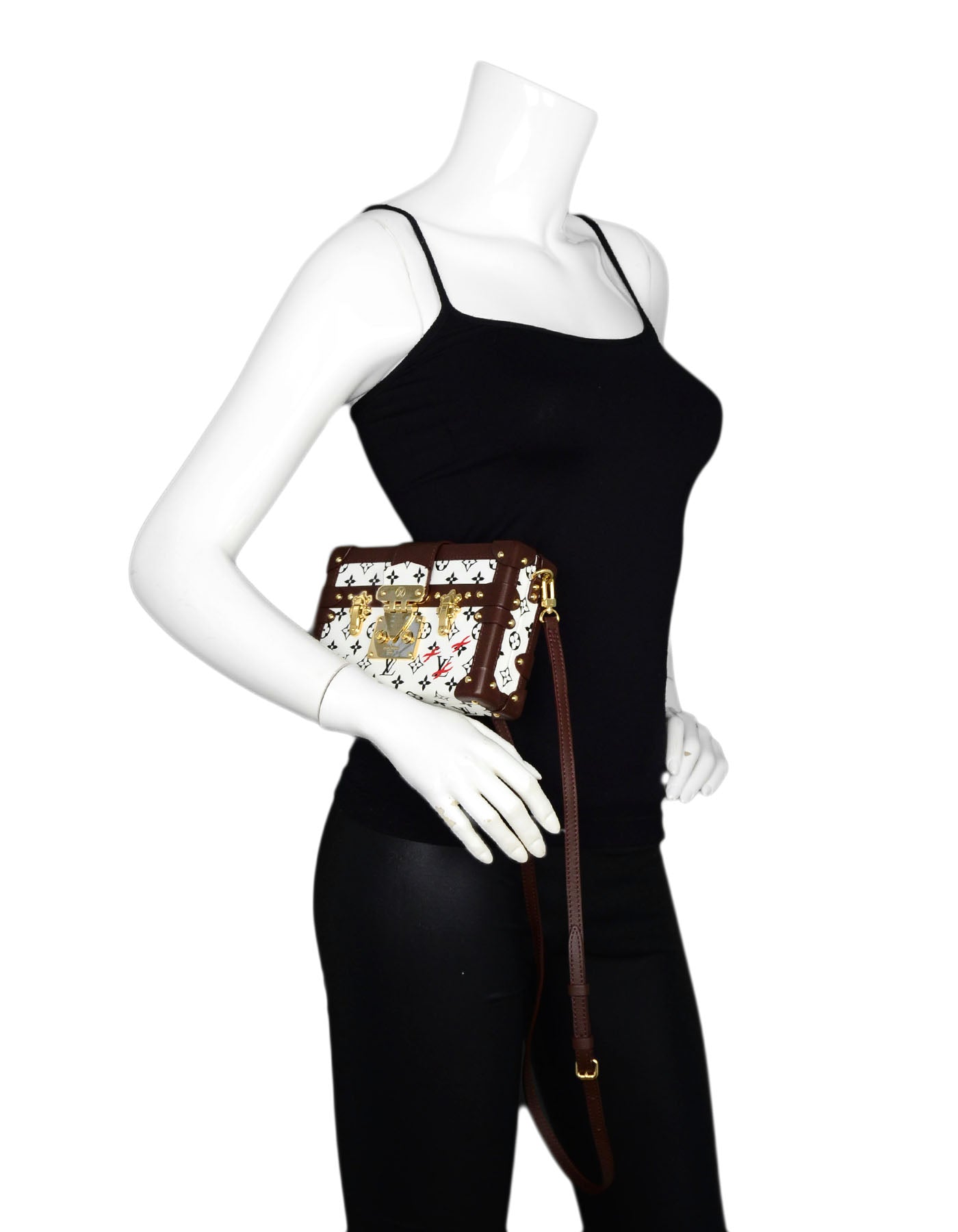 Louis Vuitton Black/White Monogram Petite Malle Trunk Crossbody Bag
