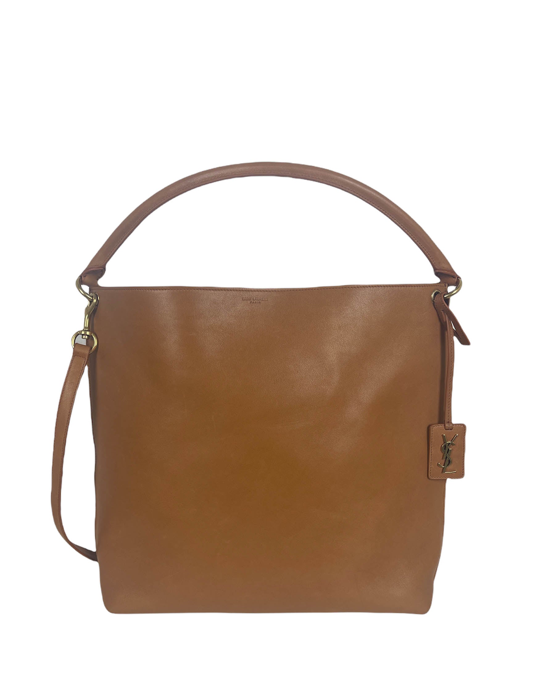 Saint Laurent Tan Leather Tag Hobo w/ Crossbody Strap