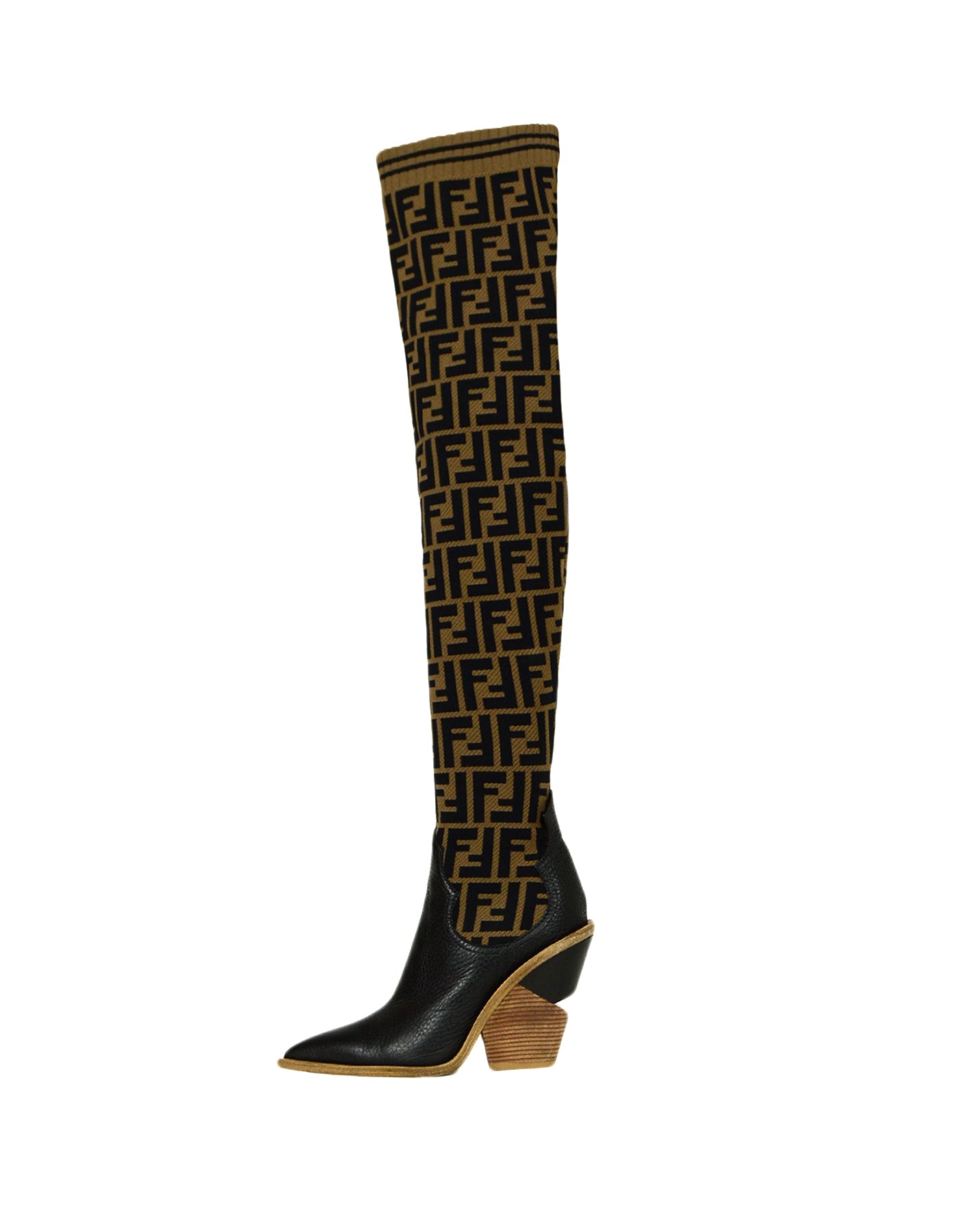 Fendi Brown Black Monogram Zucca Logo Print Sock Boots sz 37.5