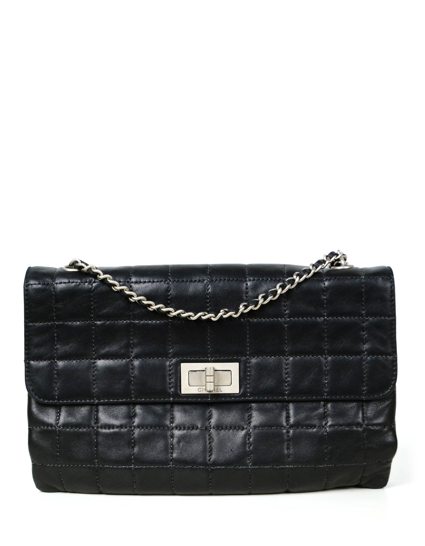 Chanel Black Lambskin Leather Square Quilted Reissue Flap Bag