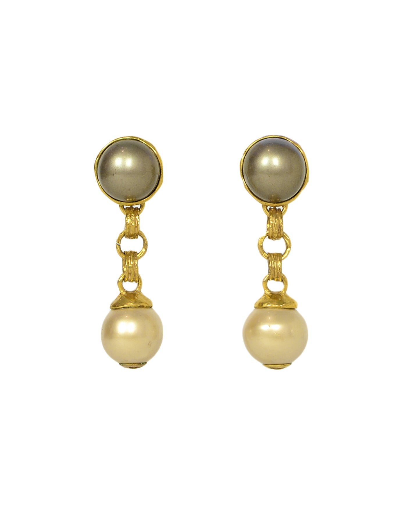 Chanel Grey/Ivory Faux Pearl Goldtone Clip Earrings