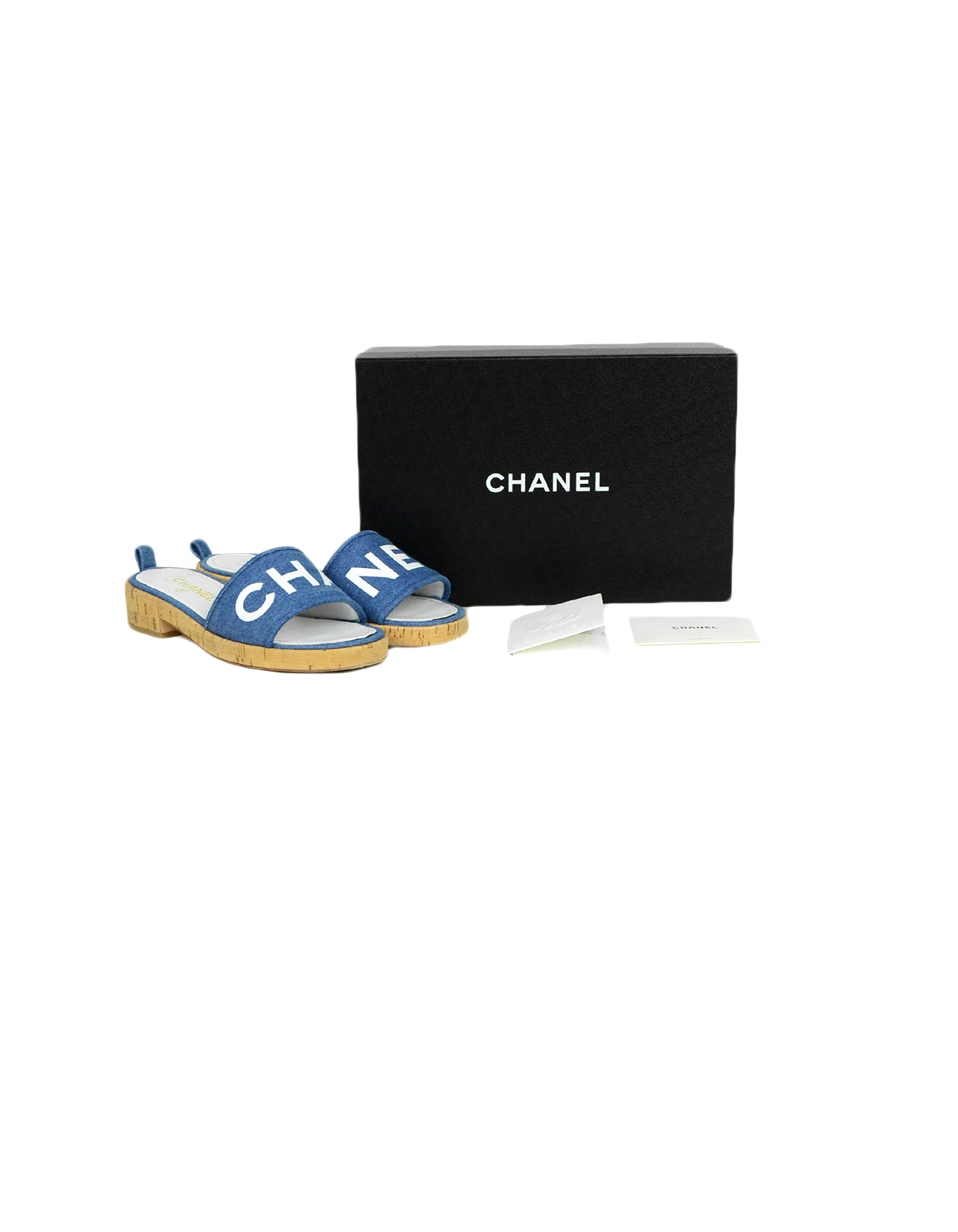 Chanel 2019 Blue Denim Logo Sandal Mules sz 39