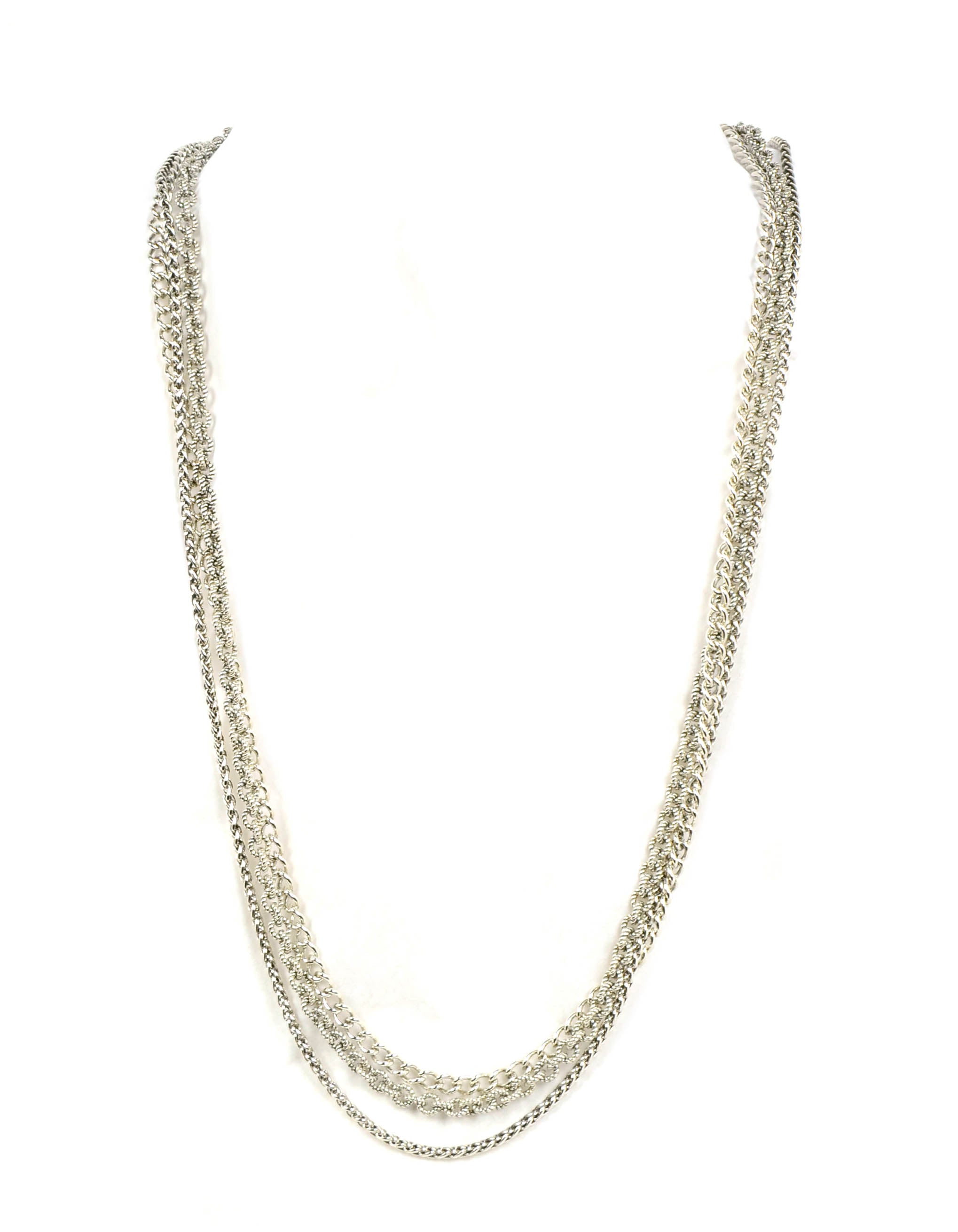 David Yurman Sterling Silver Three-Row Mixed Chain Long Necklace