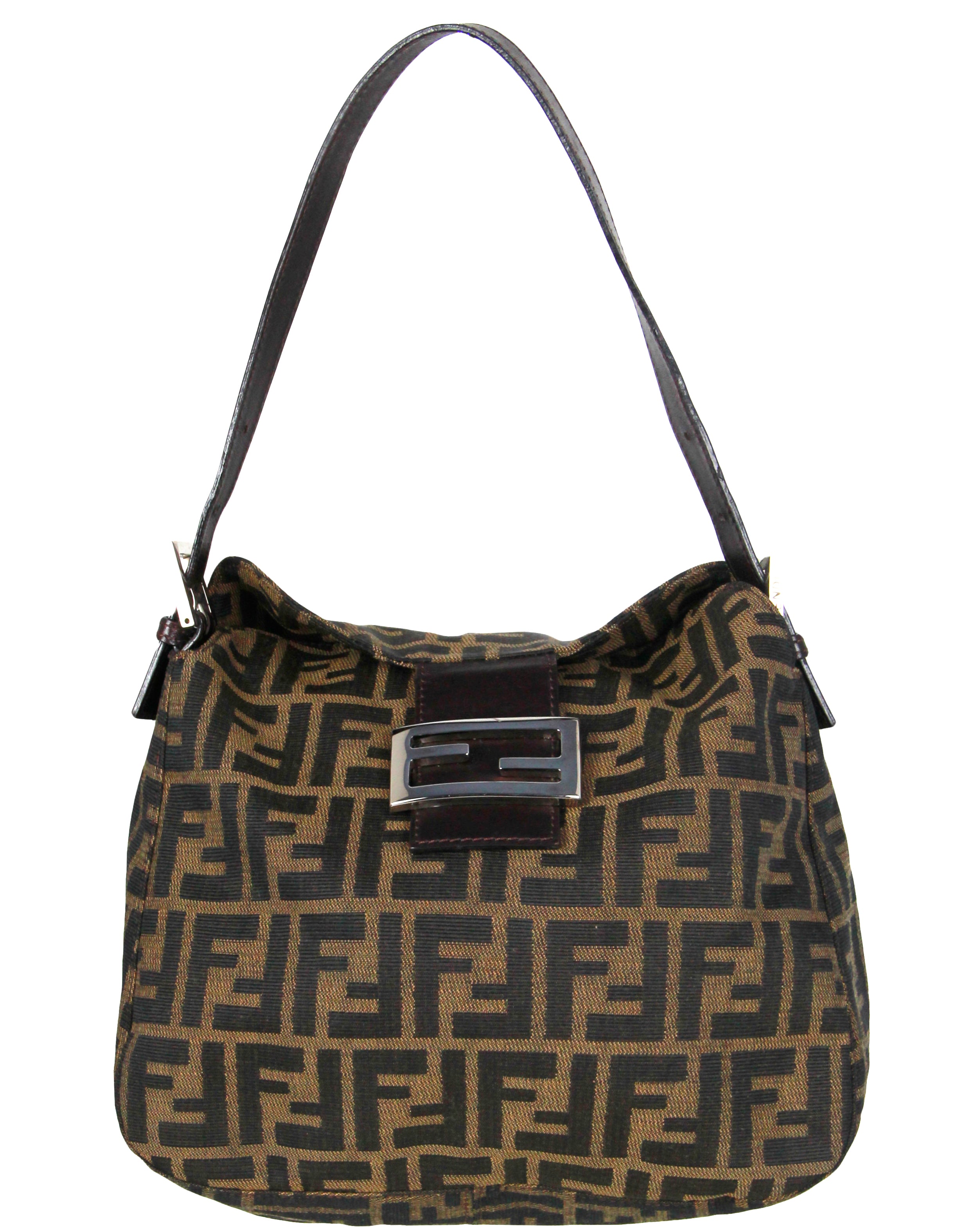 Fendi Vintage Tobacco Zucca Monogram Flap Baguette Bag