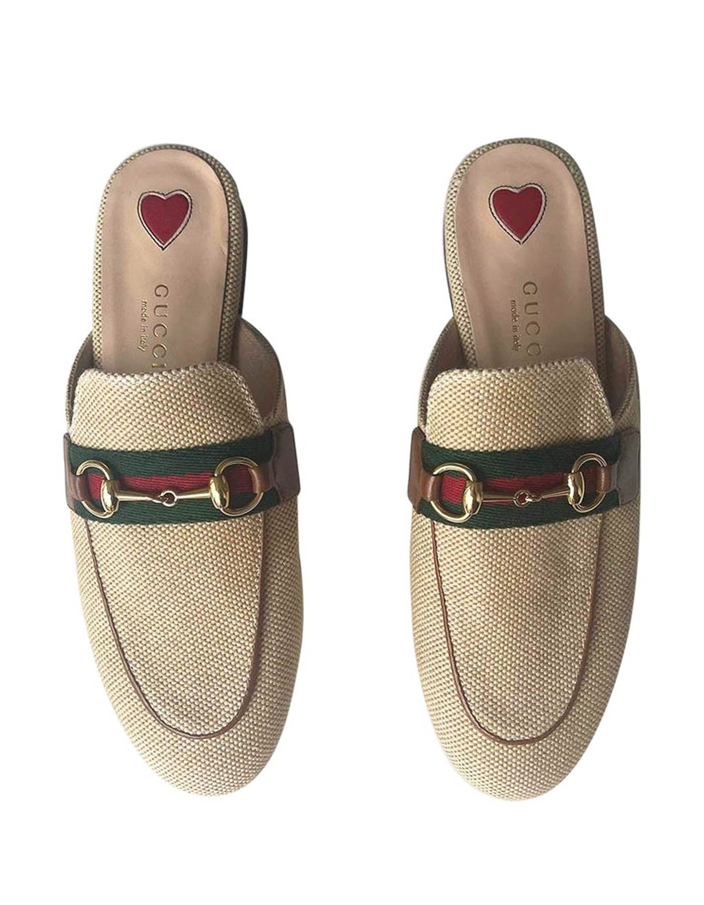 Gucci 2019 NEW Beige Princetown Canvas Bit Mules sz 34.5