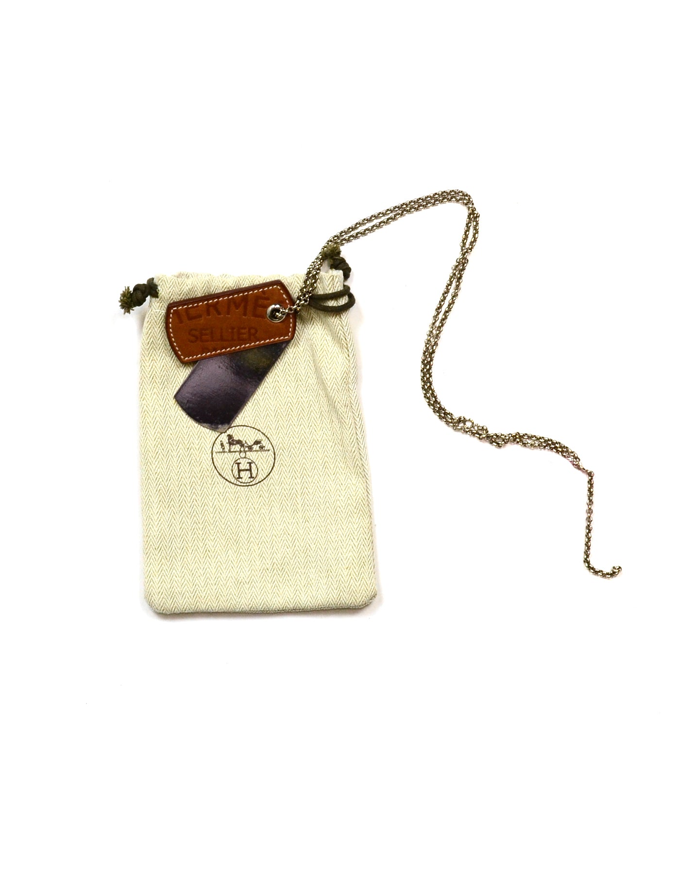 Hermes 2010 Leather & Palladium Dog Tag Necklace