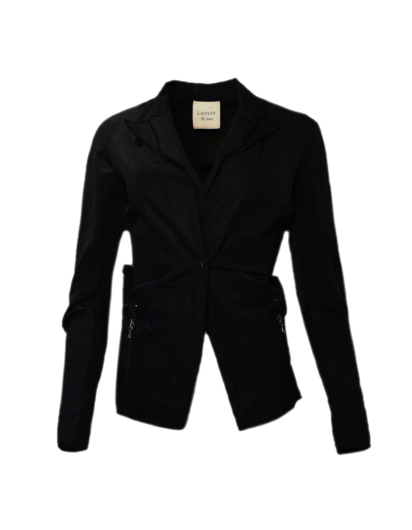 Lanvin Black Cotton Jacket w/ Bow & Side Zipper sz 6