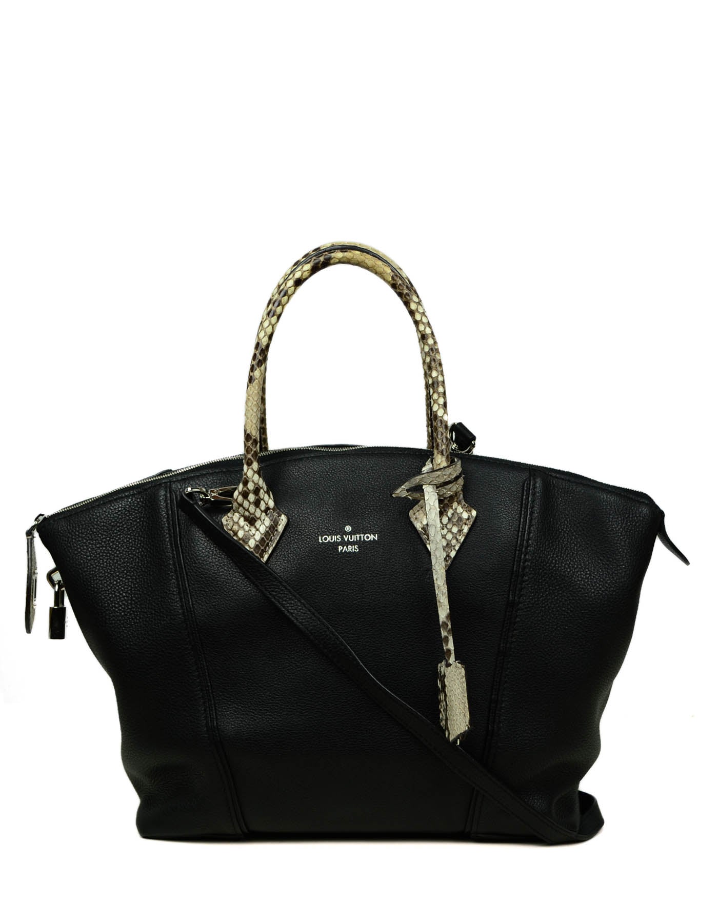 Louis Vuitton Black Veau Cachemire Calfskin & Python Soft Lockit MM Bag