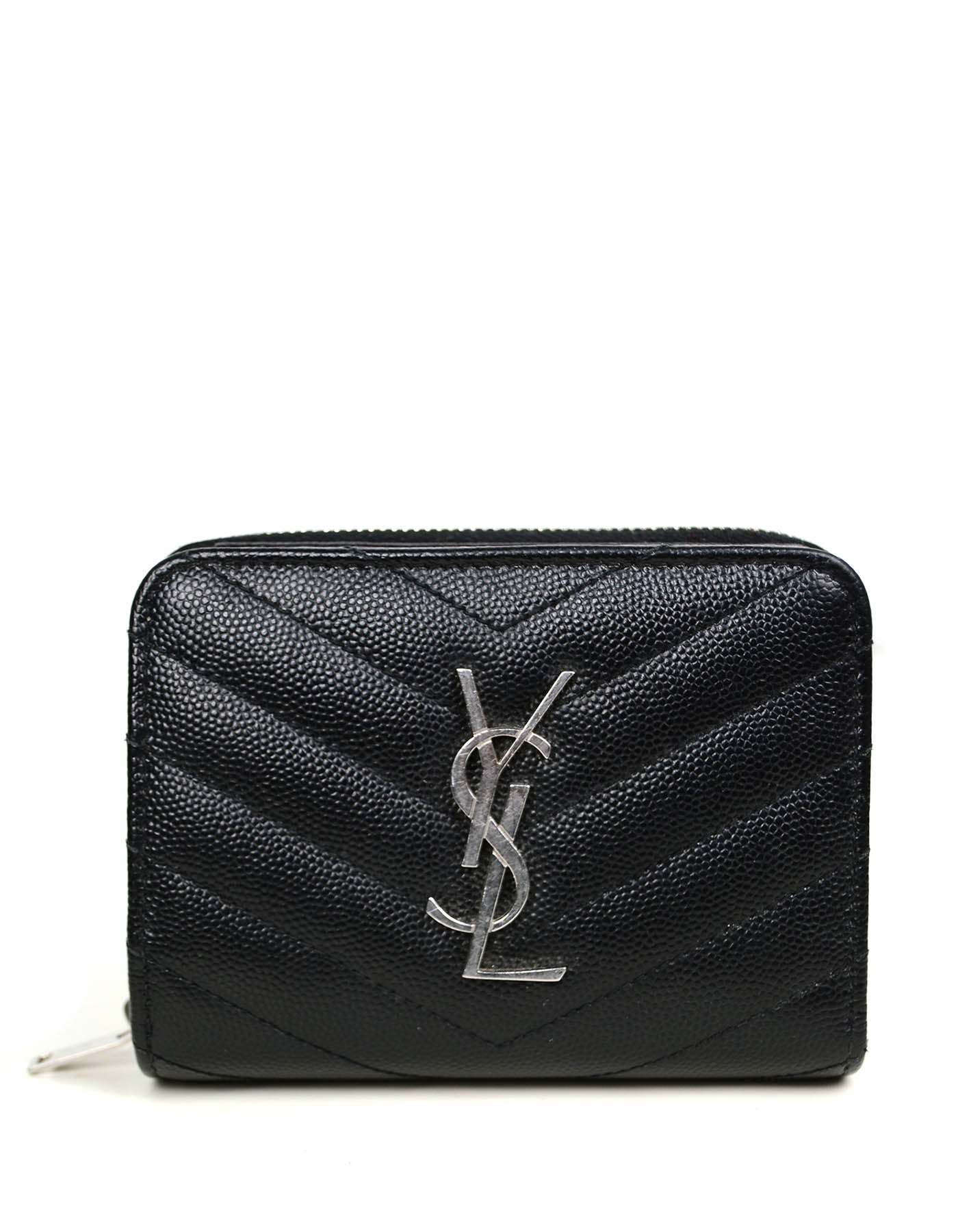 Saint Laurent Monogram Chevron Leather Compact Zip Around Wallet