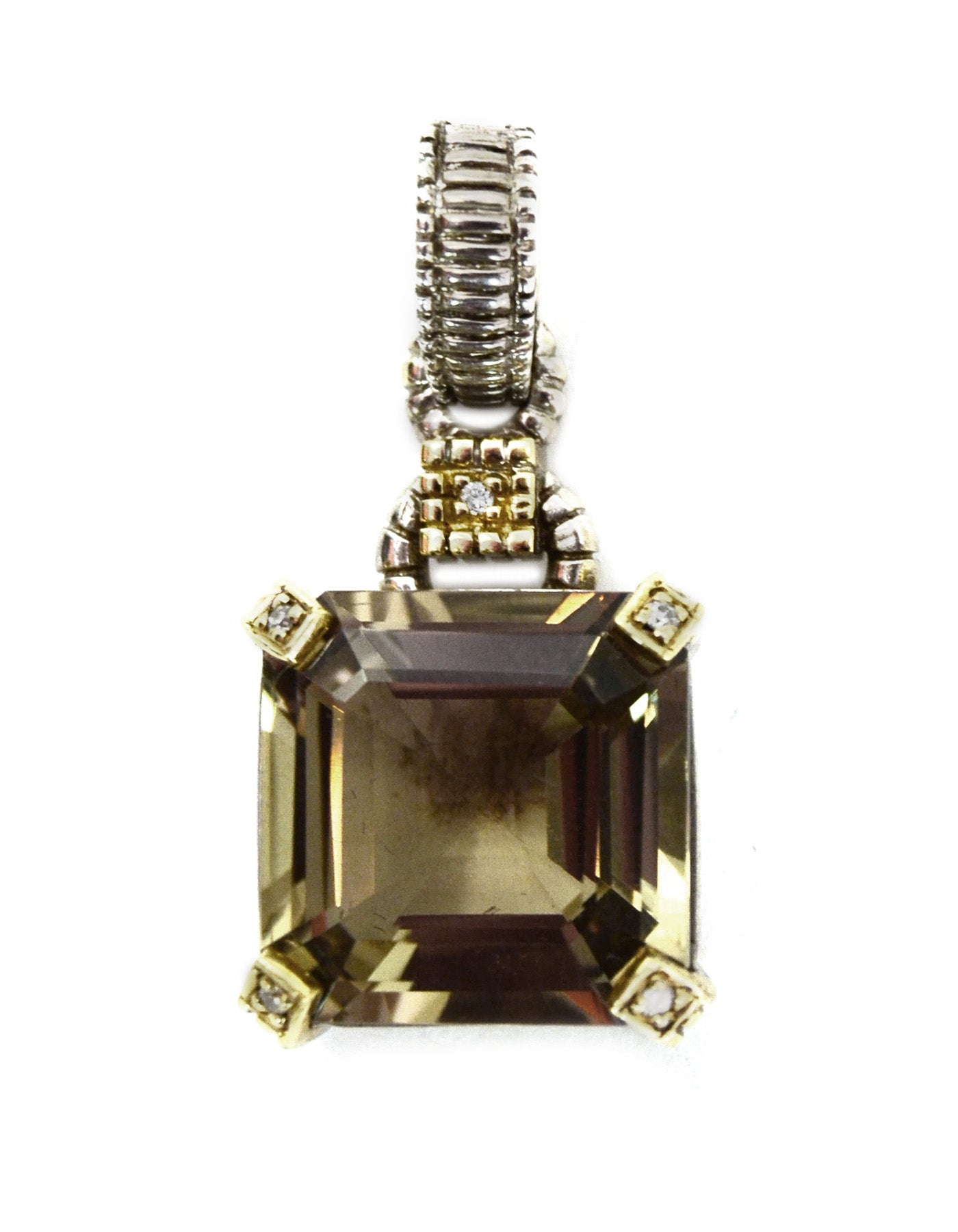 Judith Ripka Sterling/Gold Emerald Cut Smoky Quartz Pendant