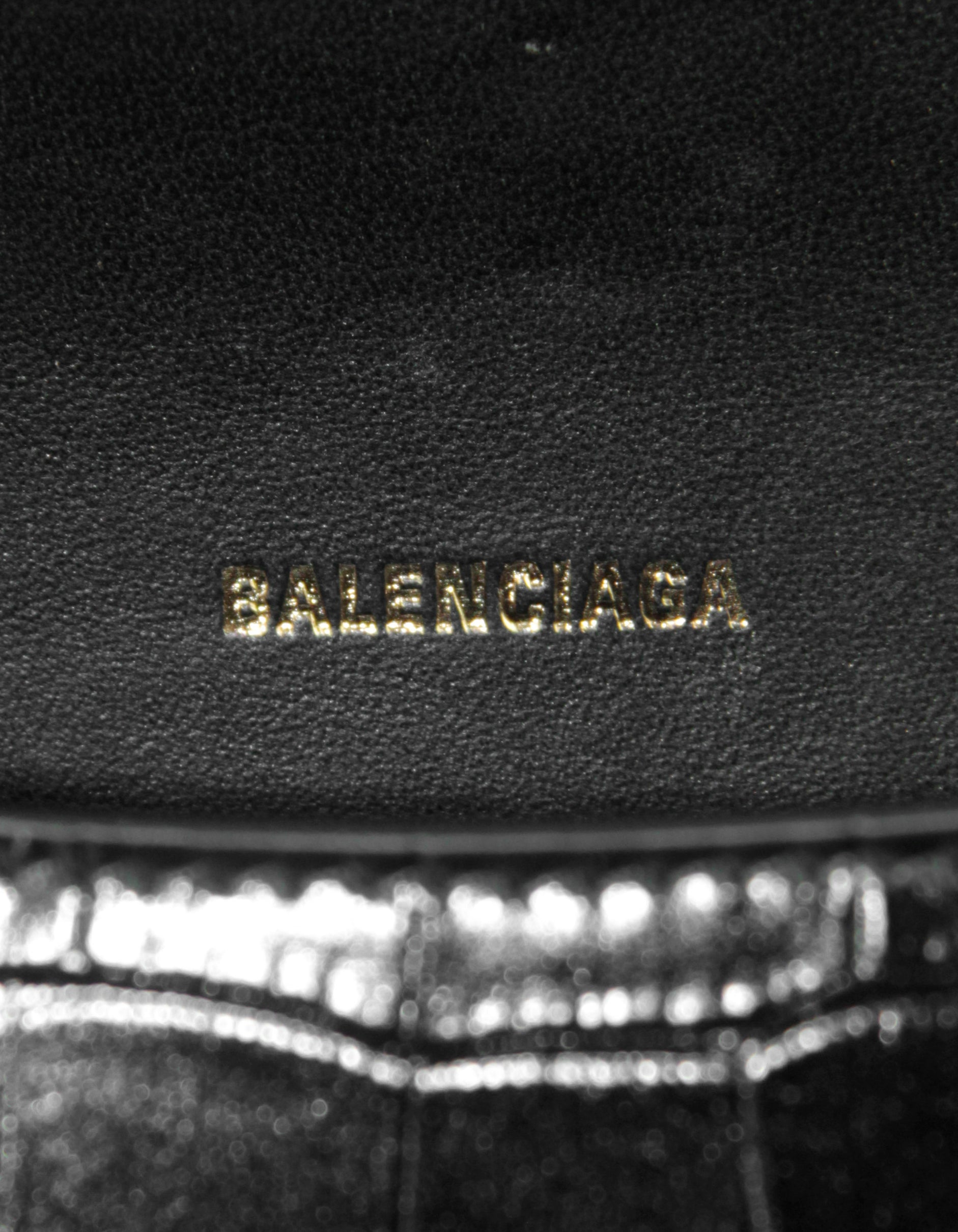 Balenciaga Black Embossed Crocodile Hourglass XS Top Handle Crossbody Bag