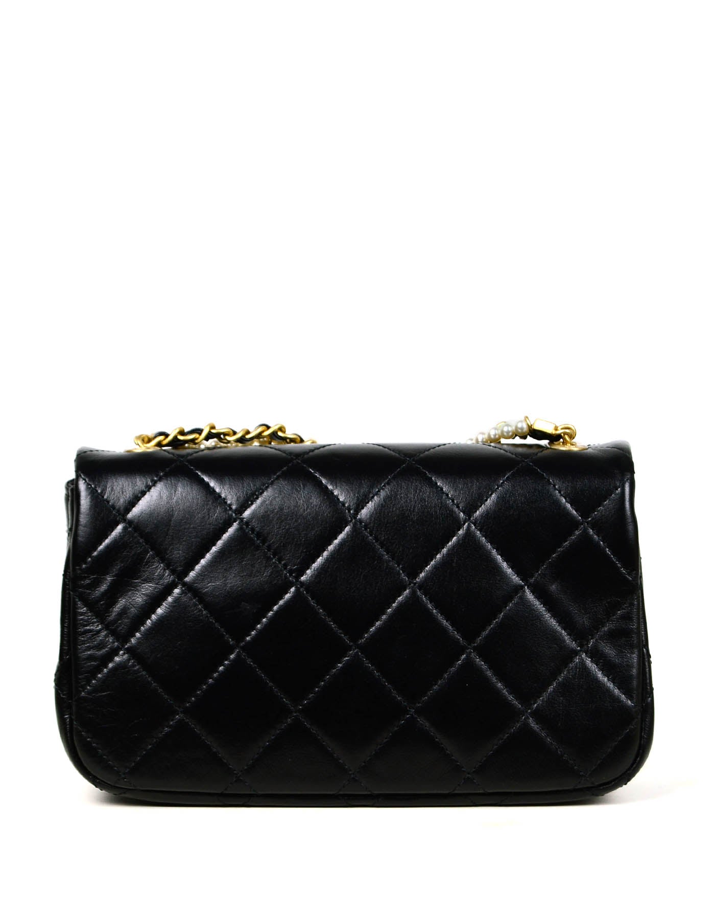 Chanel 2020 Black Calfskin Crystal Pearls Small Mini Flap Crossbody Bag