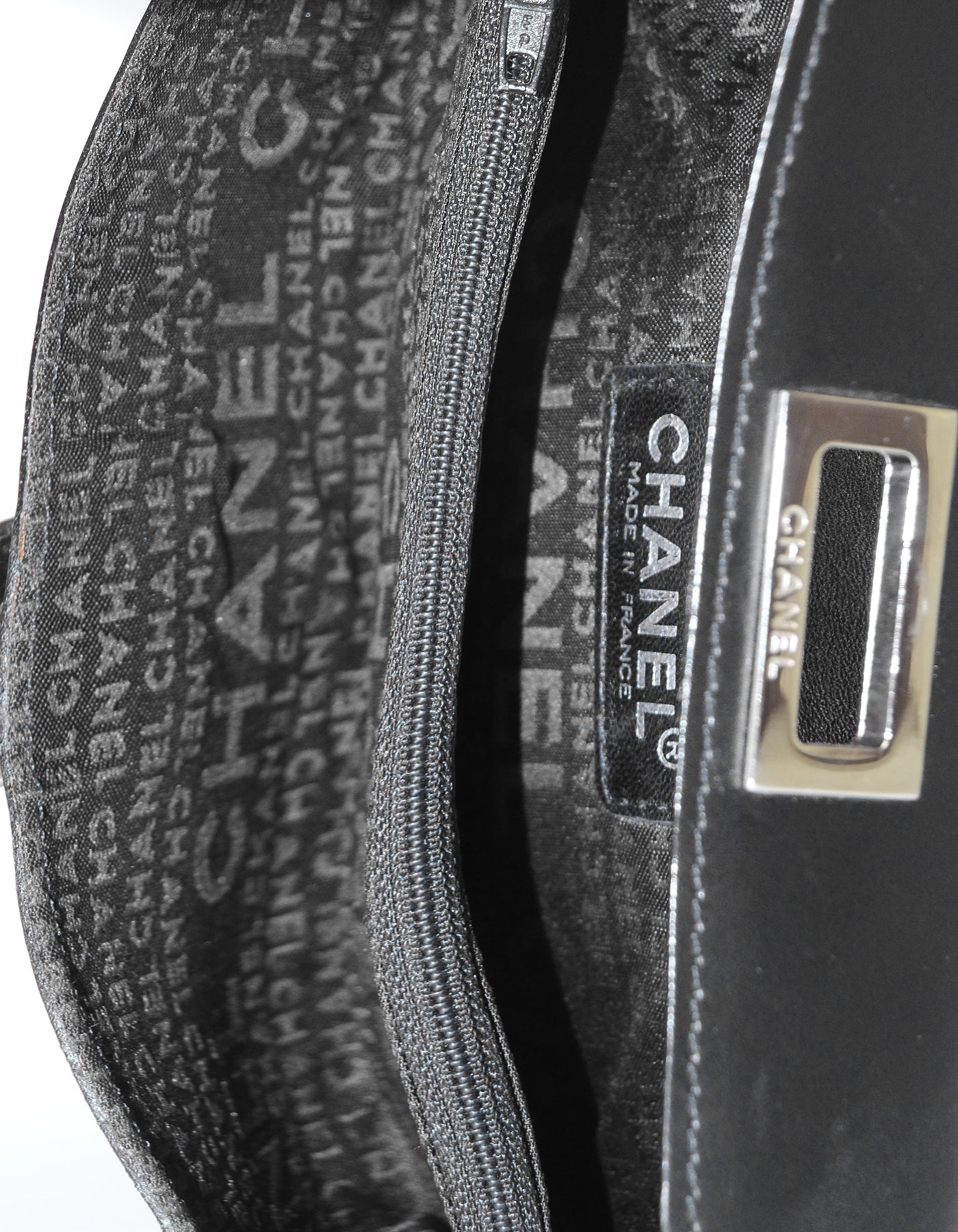 Chanel Black Smooth Leather 2.55 Reissue Lock Belt Bag w/ Chain