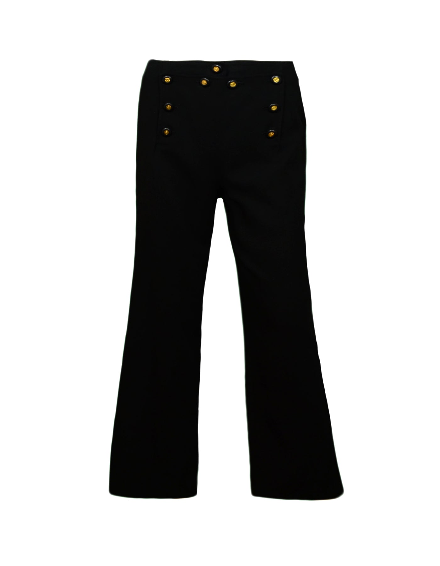 Chanel Vintage Black Wool Sailor Pants w/ 9 CC Buttons sz 34