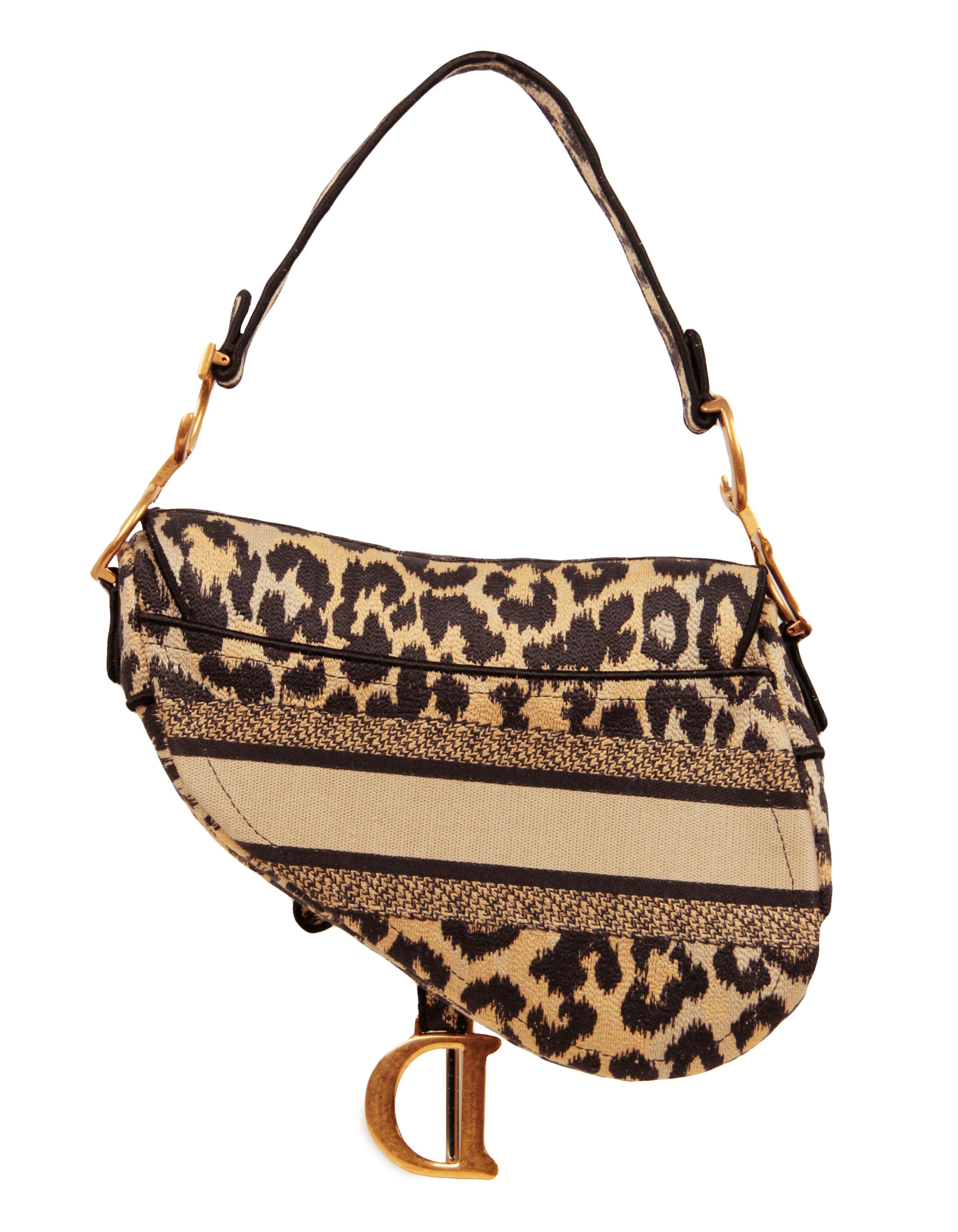 Christian Dior 2021 Mizza Embroidery Leopard Print Saddle Bag