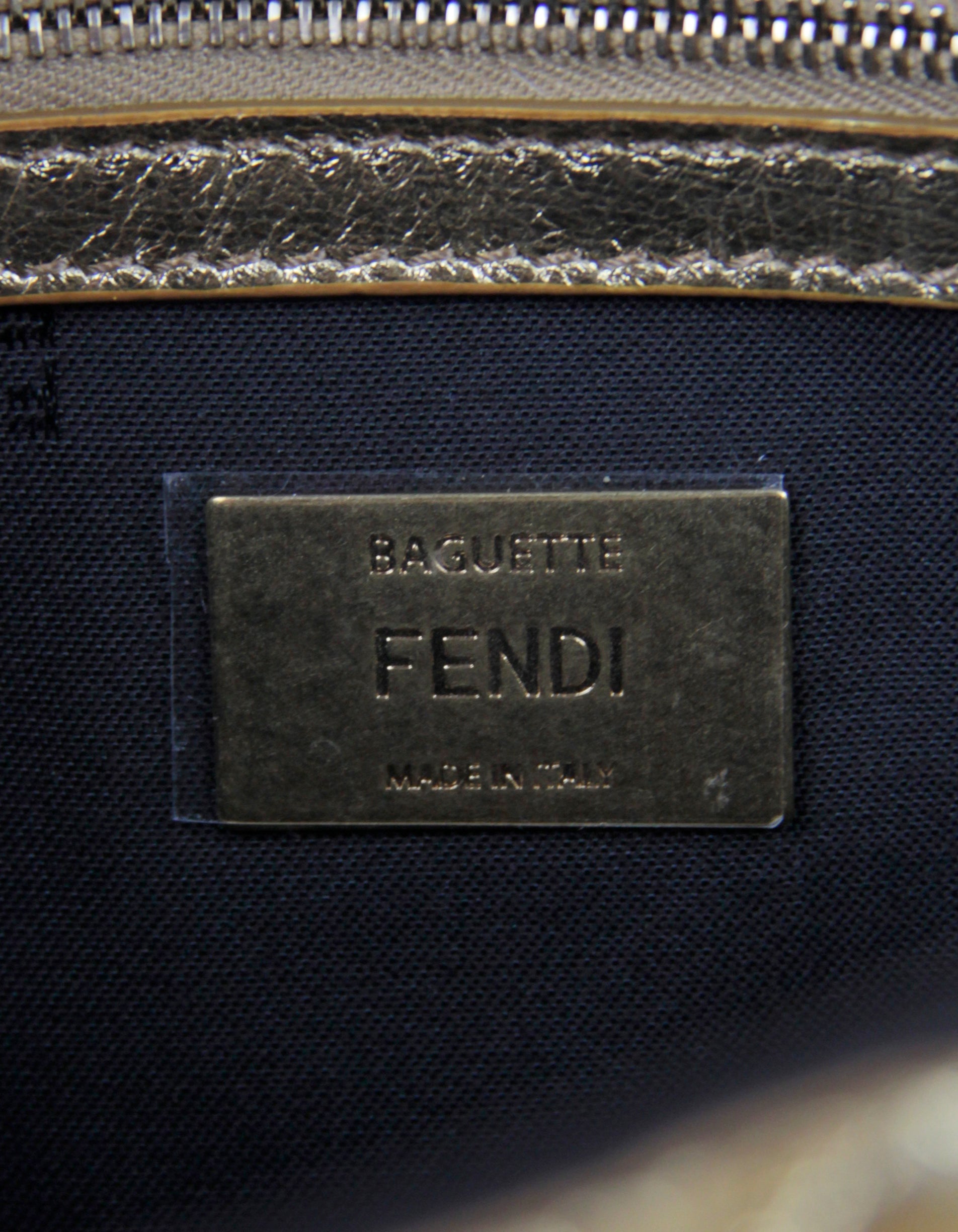 Fendi Gold Leather Embossed Logo Baguette NM Bag w/ Two Straps