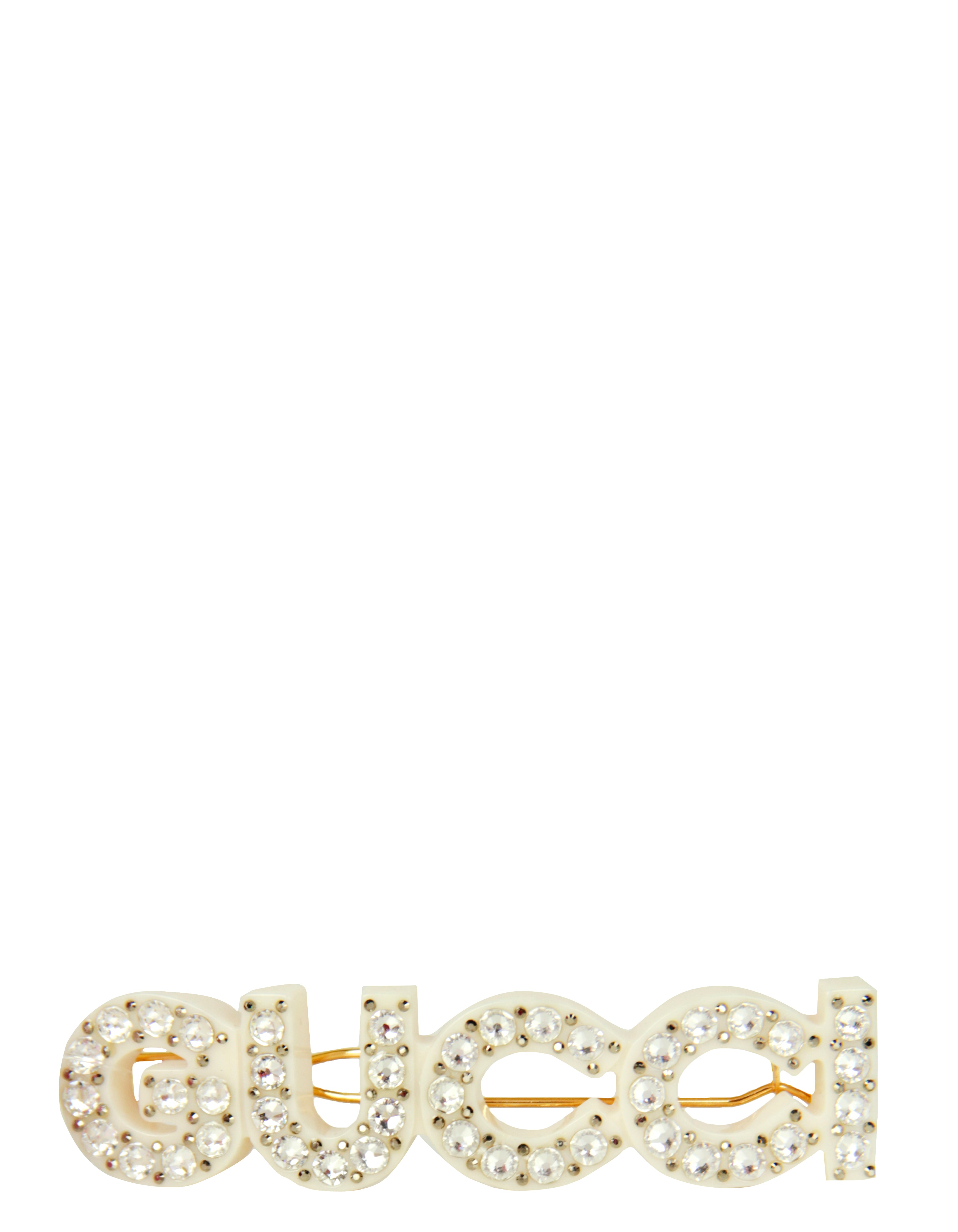 Gucci White Small Crystal Resin Hair Clip