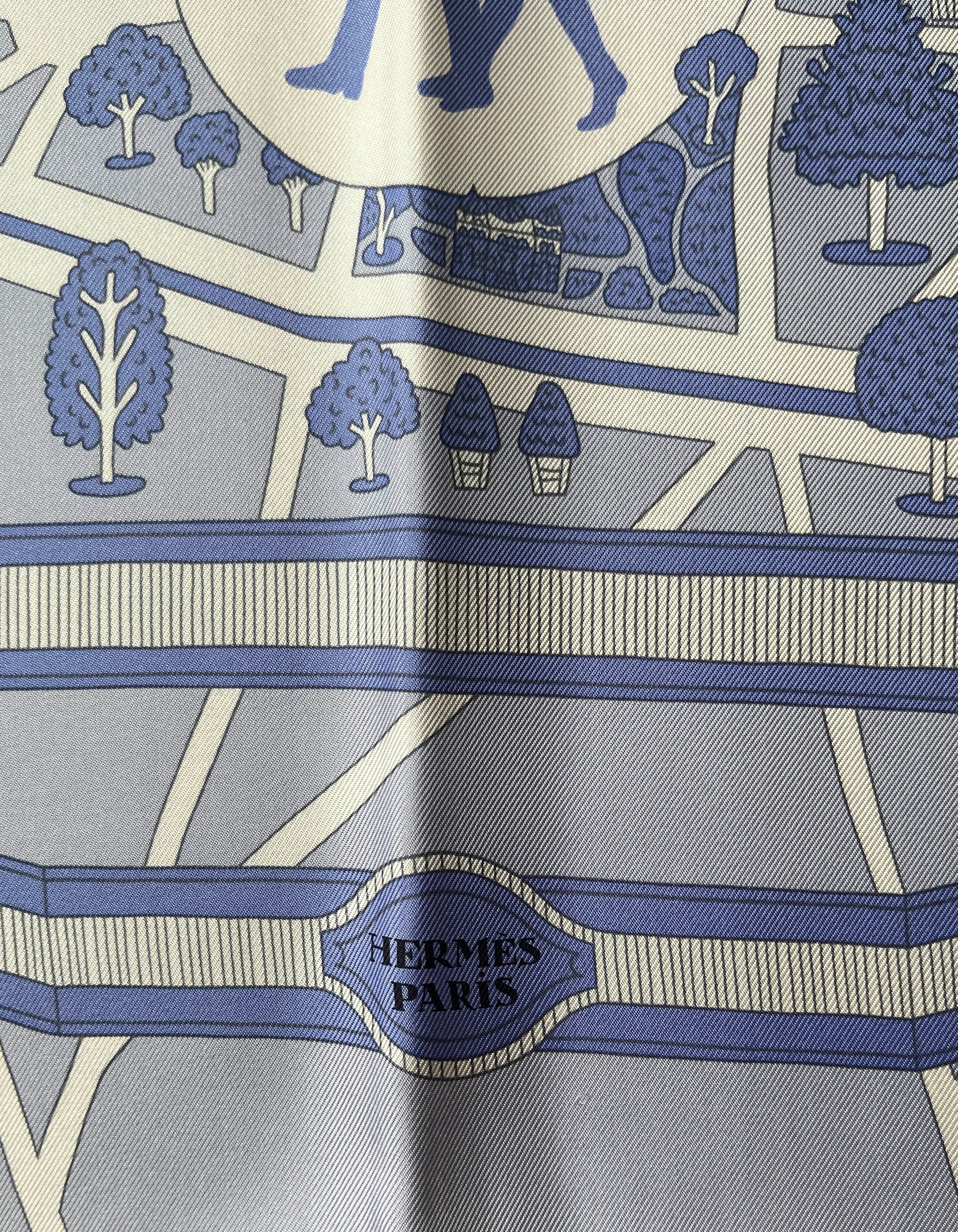 Hermes Blue/White Les Nouveaux Amoureux de Paris 90cm Silk Scarf