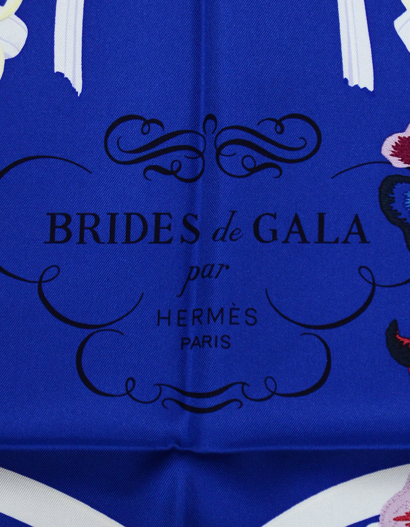 Hermes Blue/White Brides Fleuries 90cm Silk Scarf