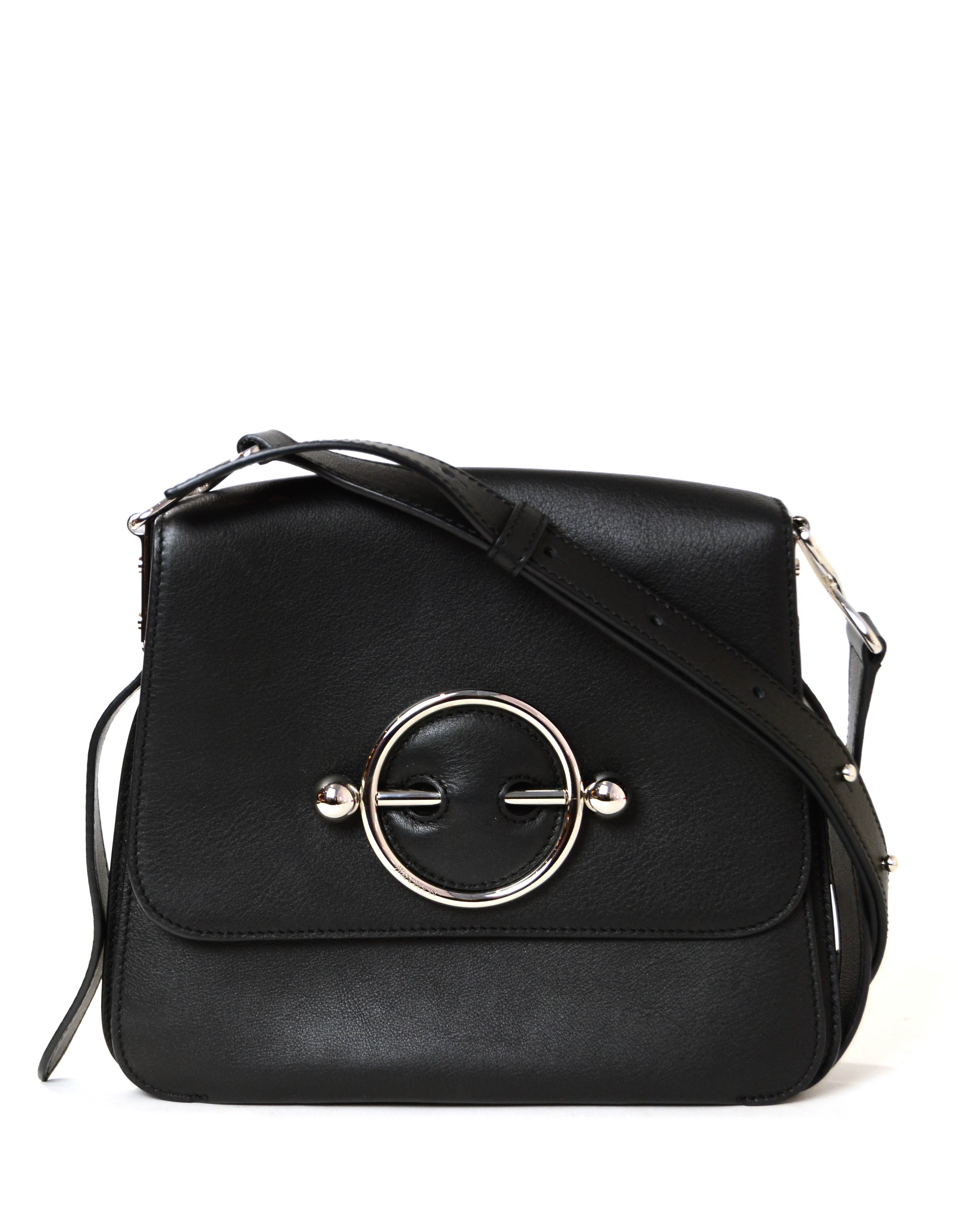 J.W. Anderson Black Leather Silver Disc Crossbody