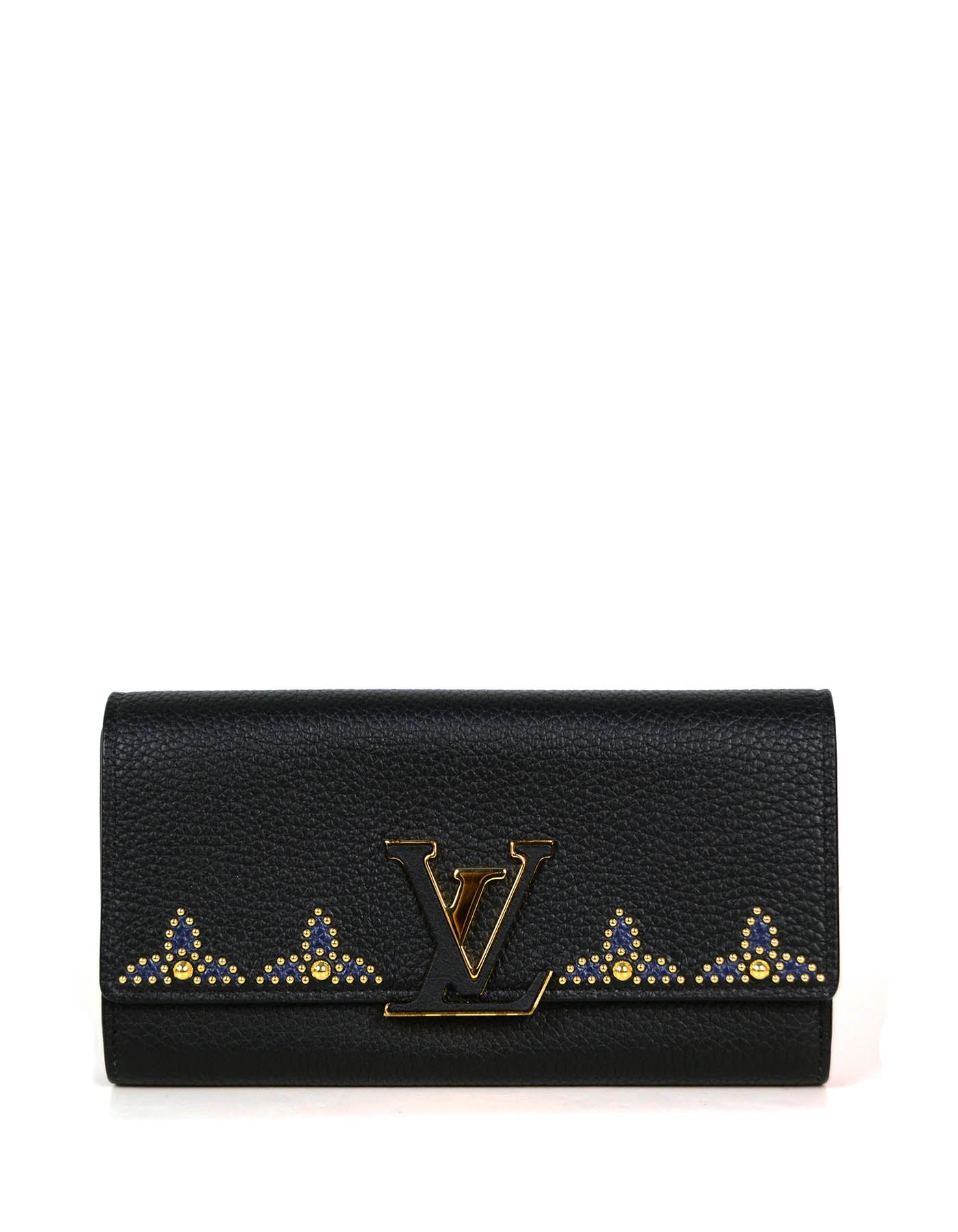 Louis Vuitton Black Leather Capucines Studded Wallet