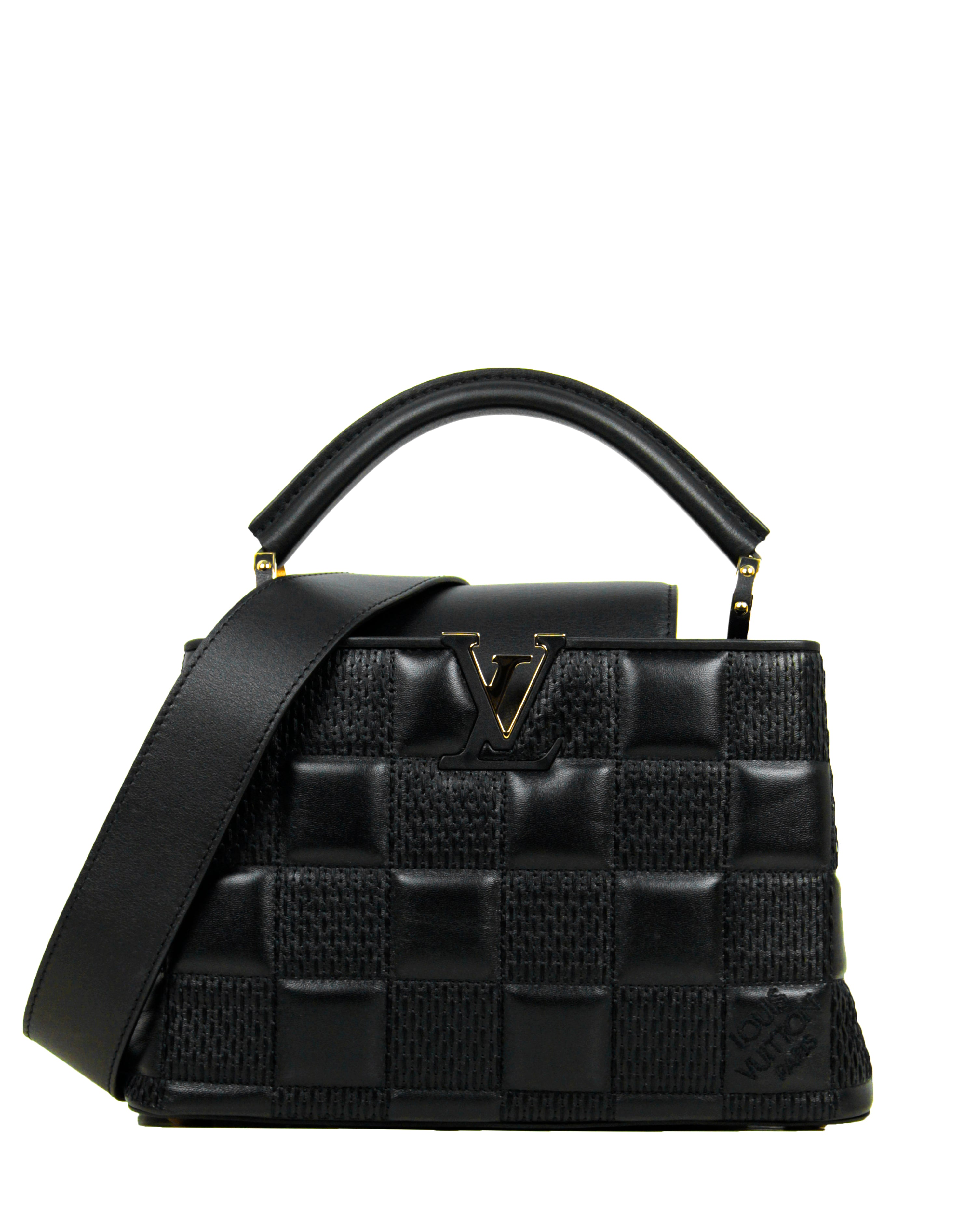 Louis Vuitton NEW Black Lambskin Leather Quilted Capucines BB Bag