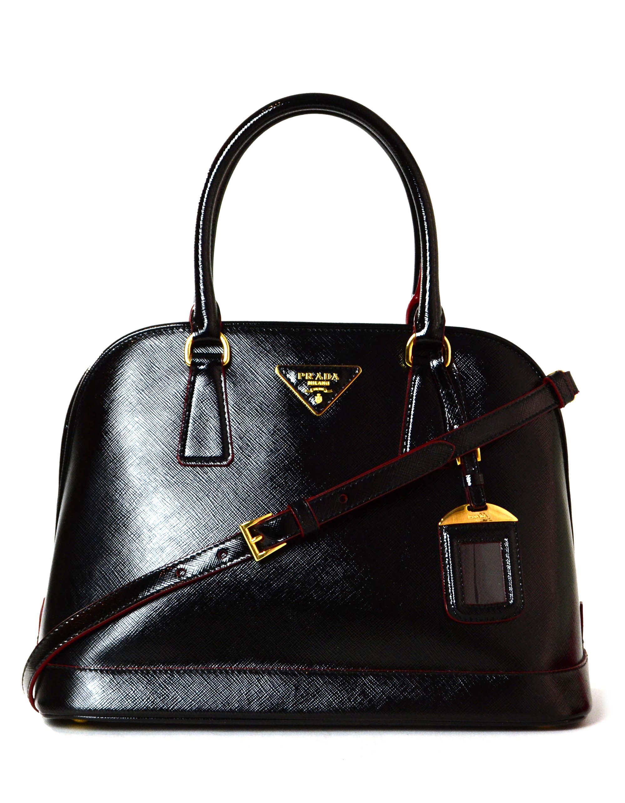 Prada Black/Red Saffiano Vernice Leather Promendade Bag 1BA567