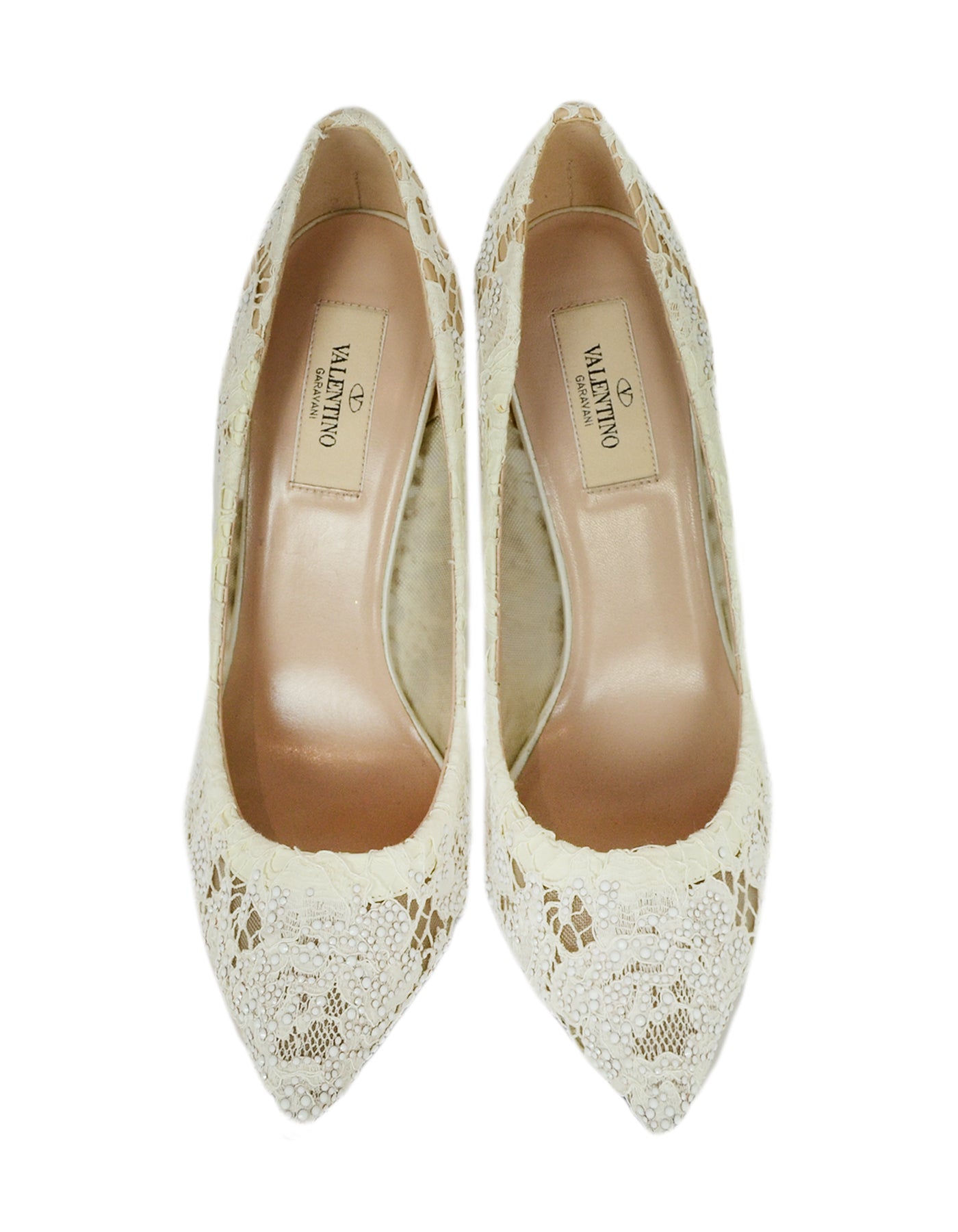 Valentino White Lace/Crystal Point Toe Pumps sz 39 rt. $1,695