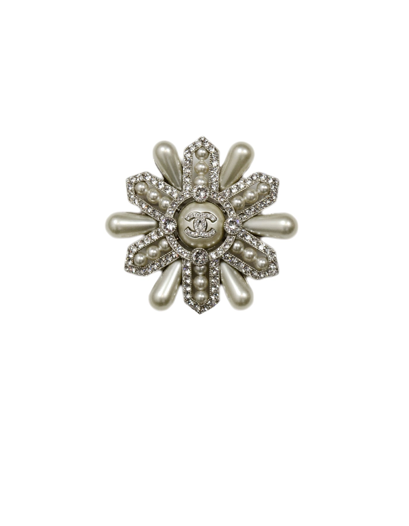 Chanel 2019 Strass Crystal and Faux Pearl CC Brooch