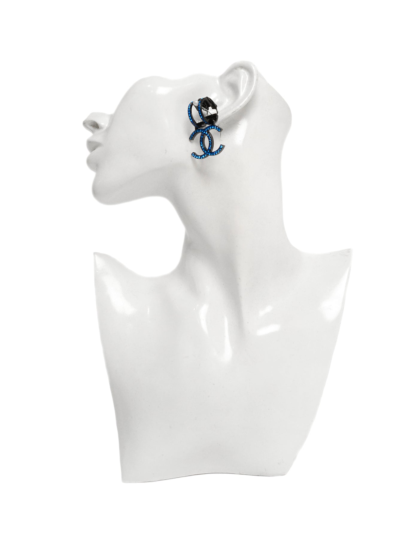 Chanel Blue Strass Crystal Single Clip On Earring