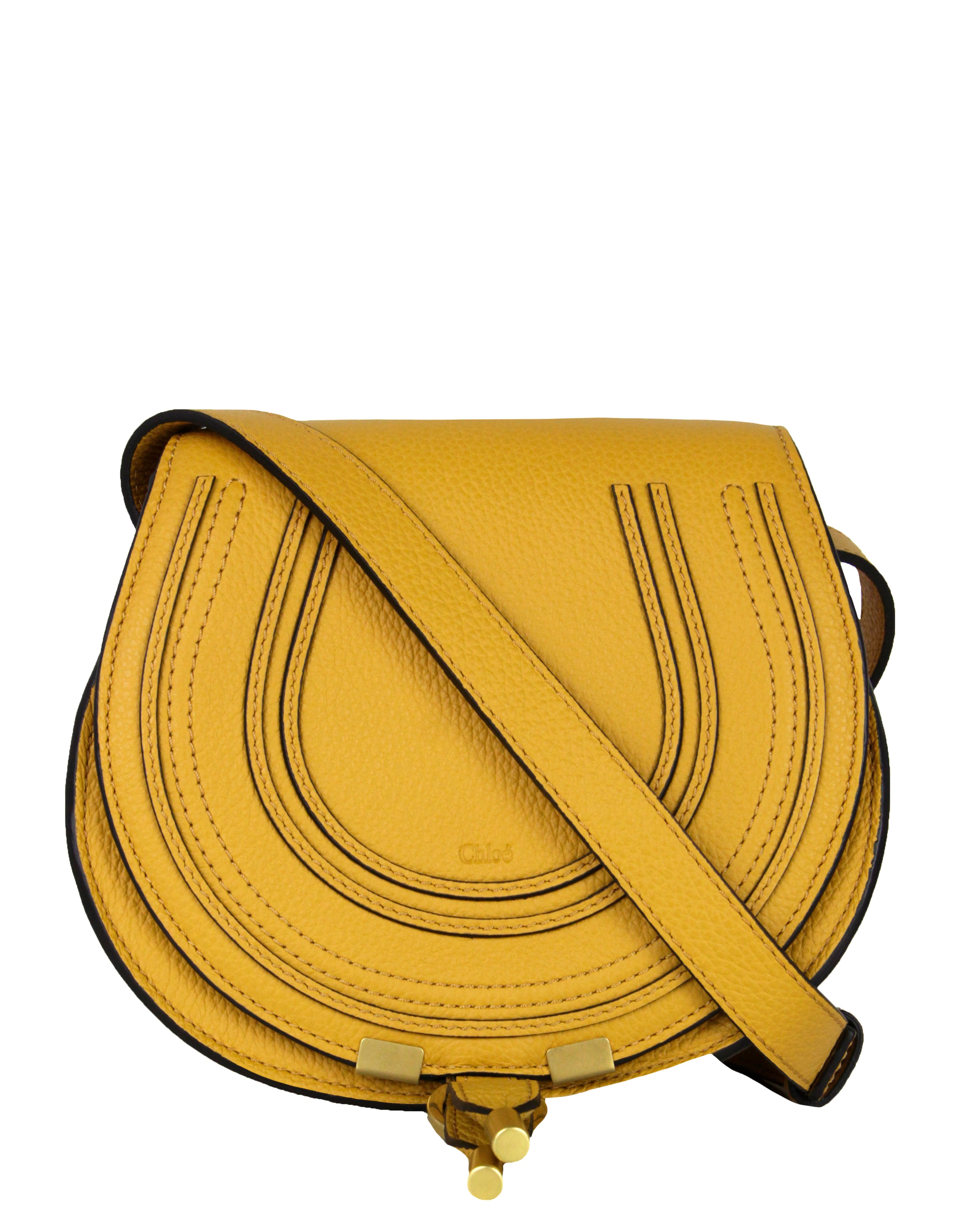 Chloe Sunflower Yellow Leather Small Marcie Saddle Crossbody Bag