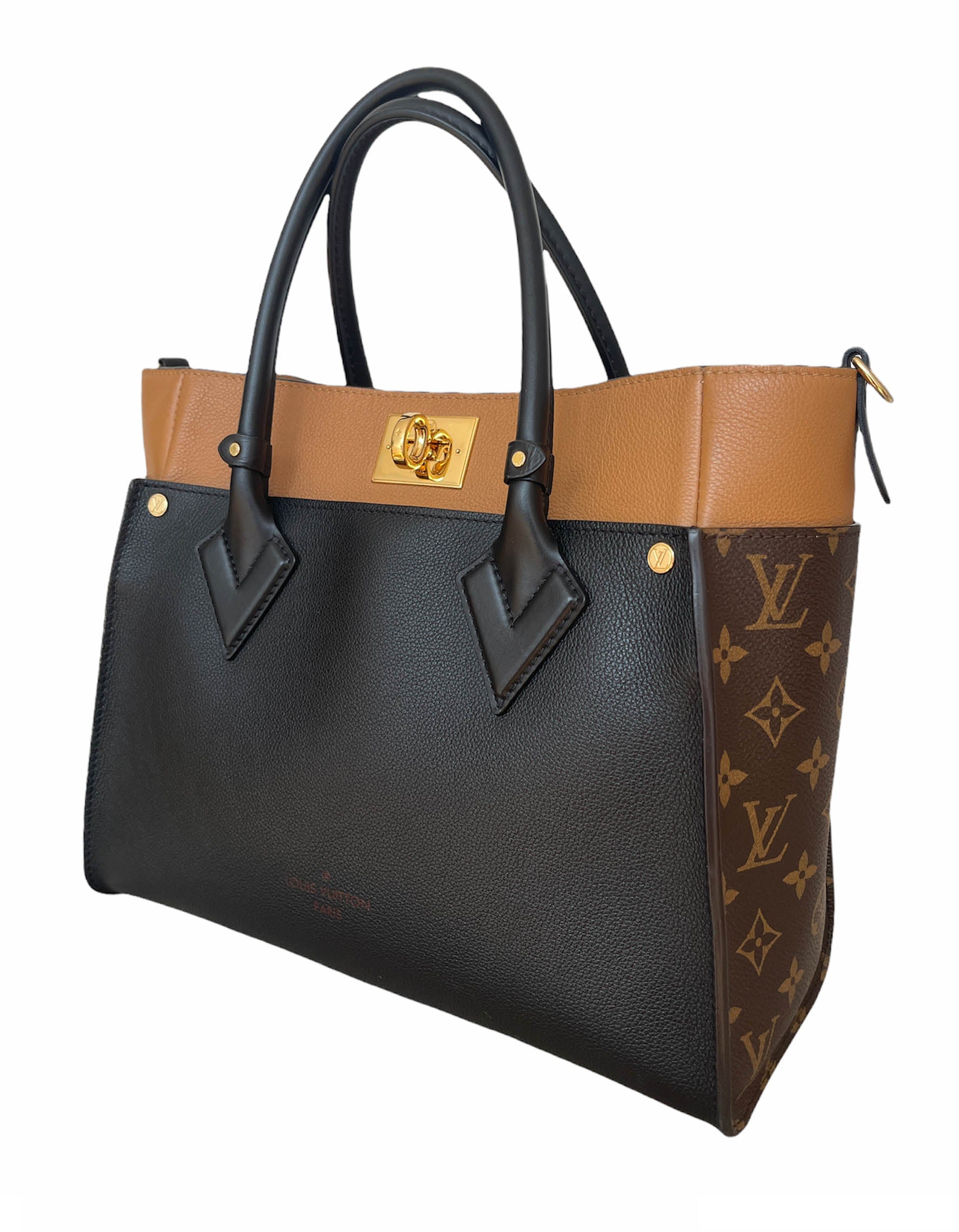 Louis Vuitton Black Calfskin & Monogram On My Side Tote Bag