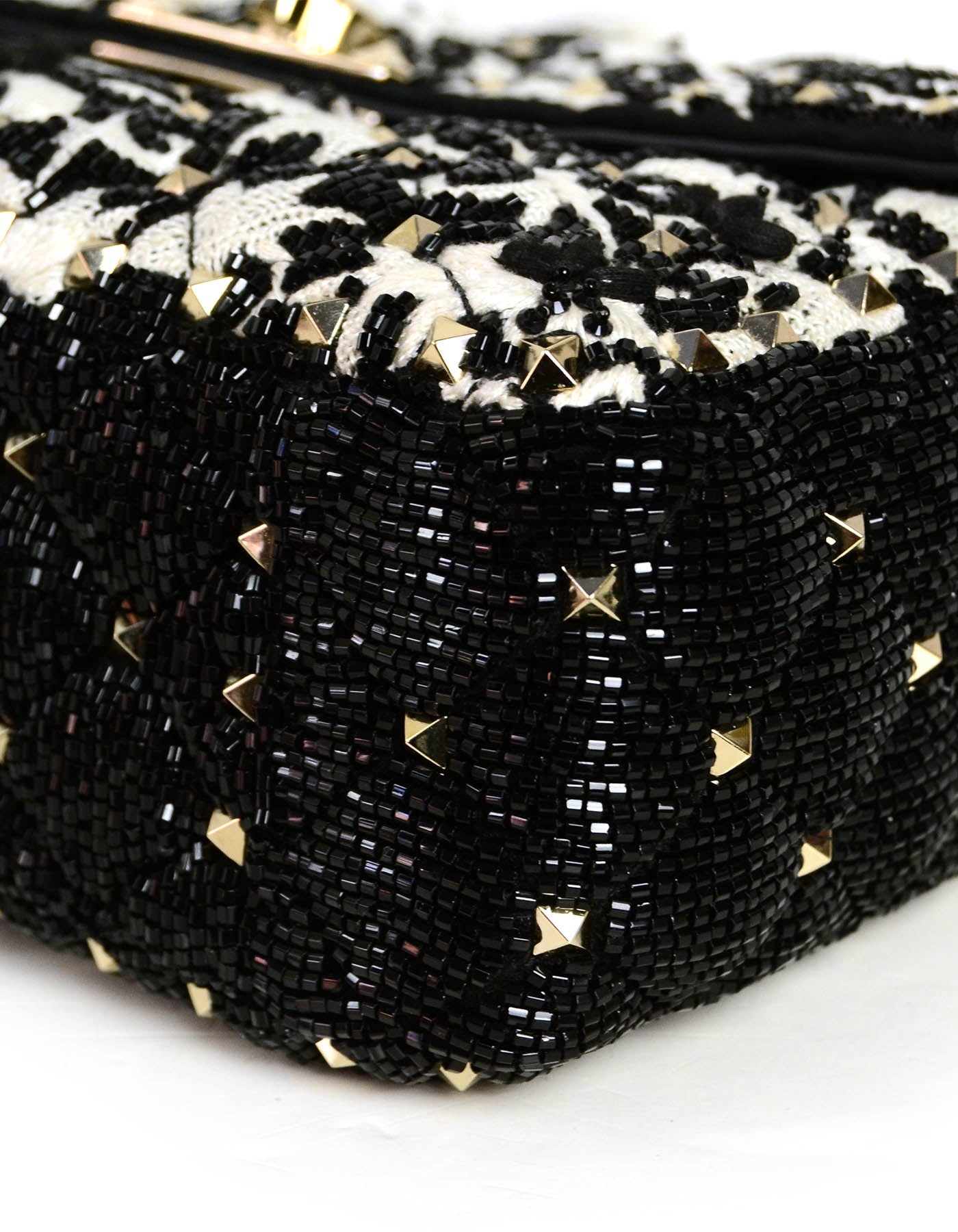 Valentino Black/White Lace & Beaded Medium Rockstud Spike Bag