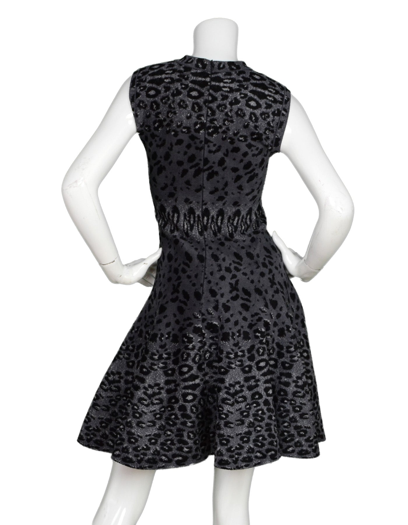 Alaia Sleeveless Grey Leopard Fit & Flare Dress Sz FR40