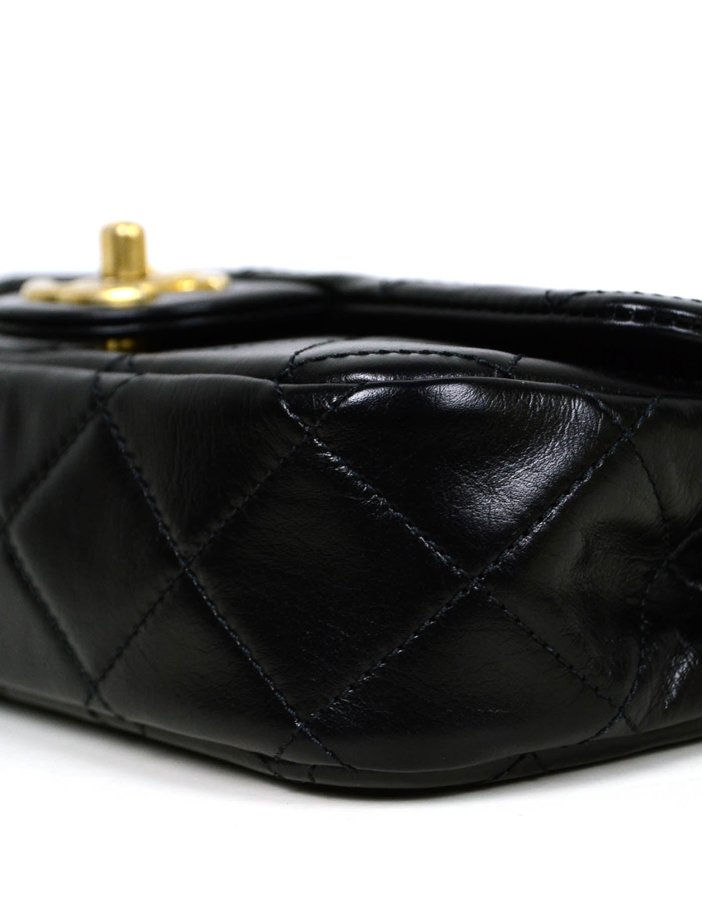 Chanel 2020 Black Calfskin Crystal Pearls Small Mini Flap Crossbody Bag