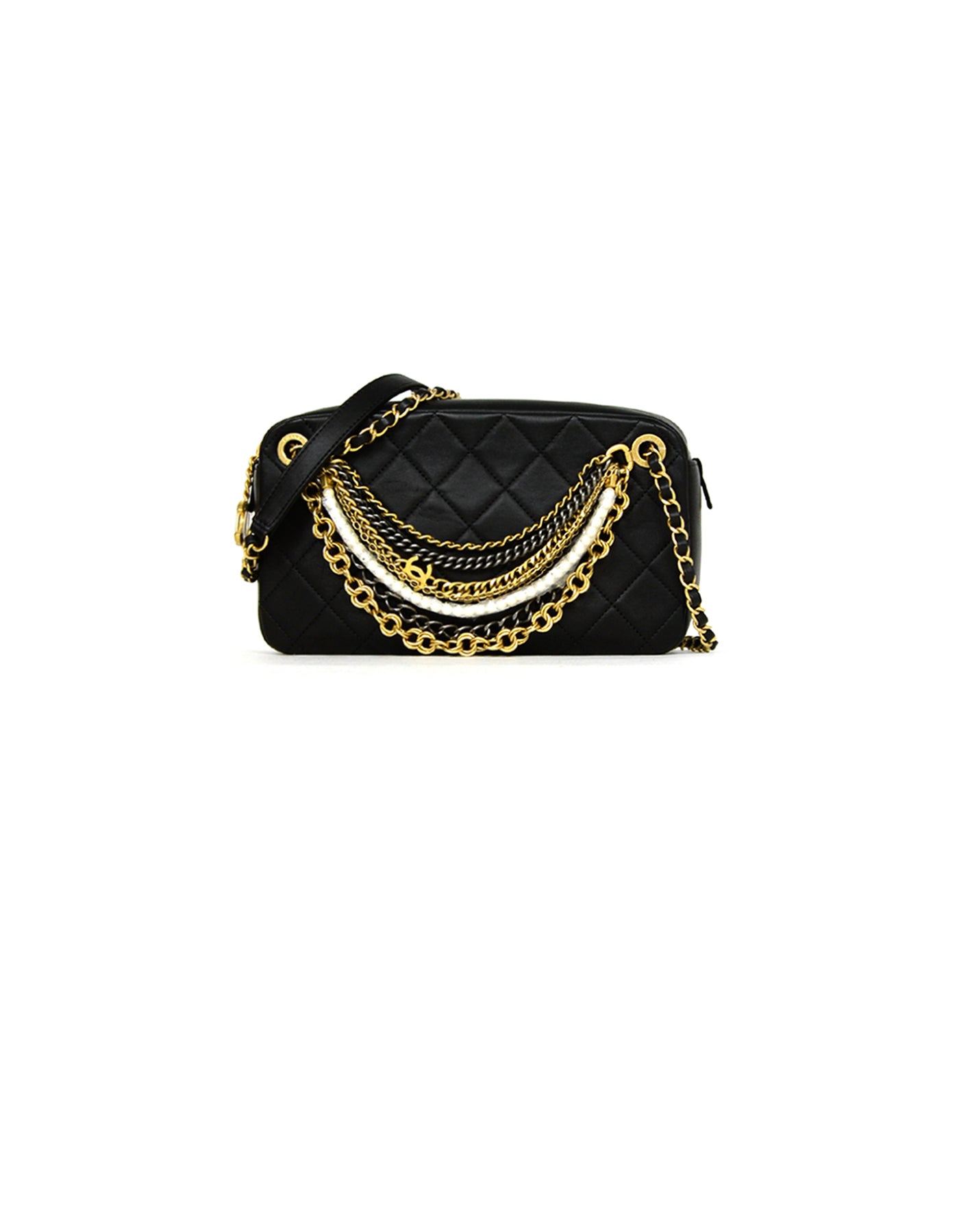 Chanel 2019 Black Leather Quilted All About Chains Camera Bag