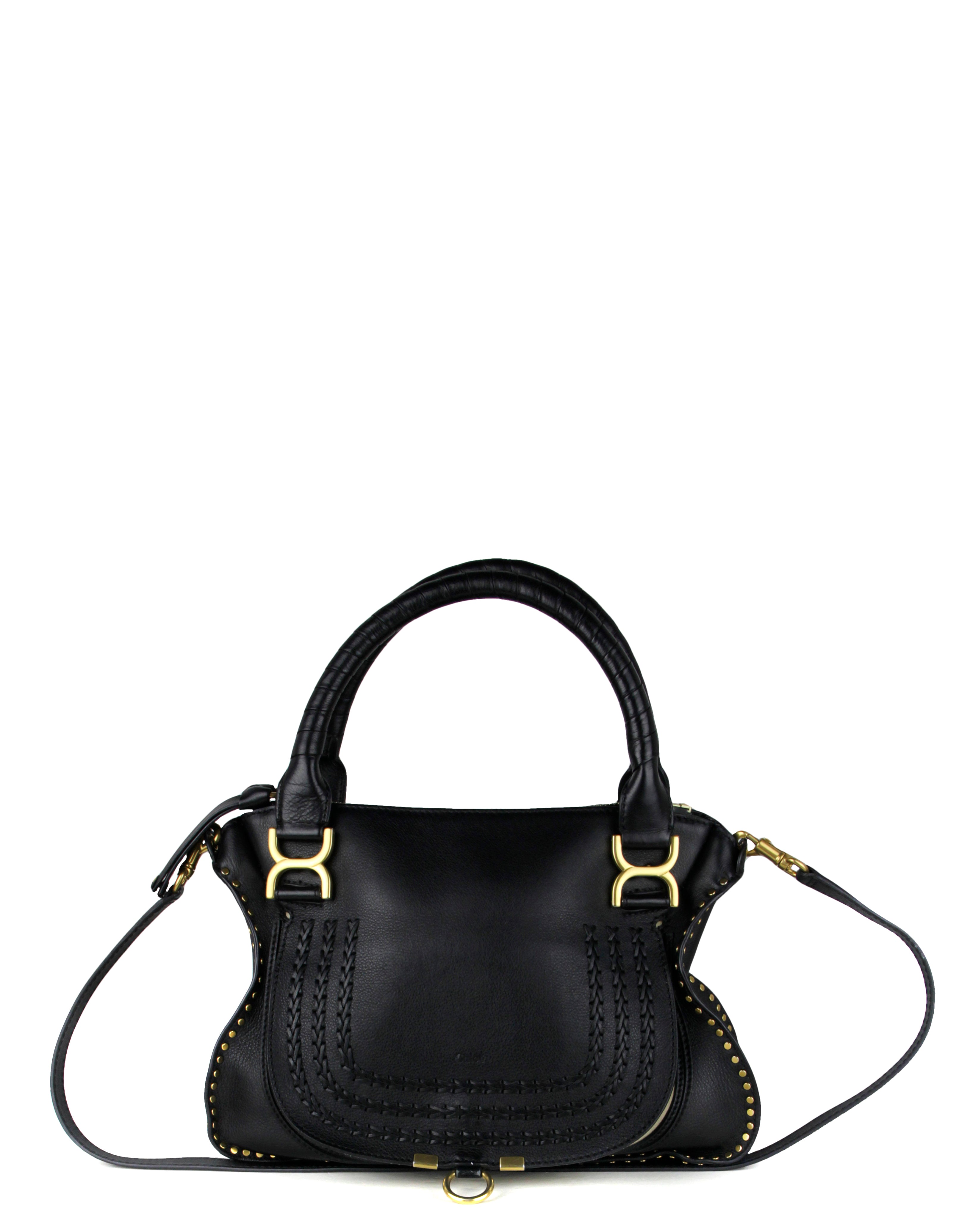 Chloe Black Calfskin Leather Braided Medium Marcie Satchel Bag