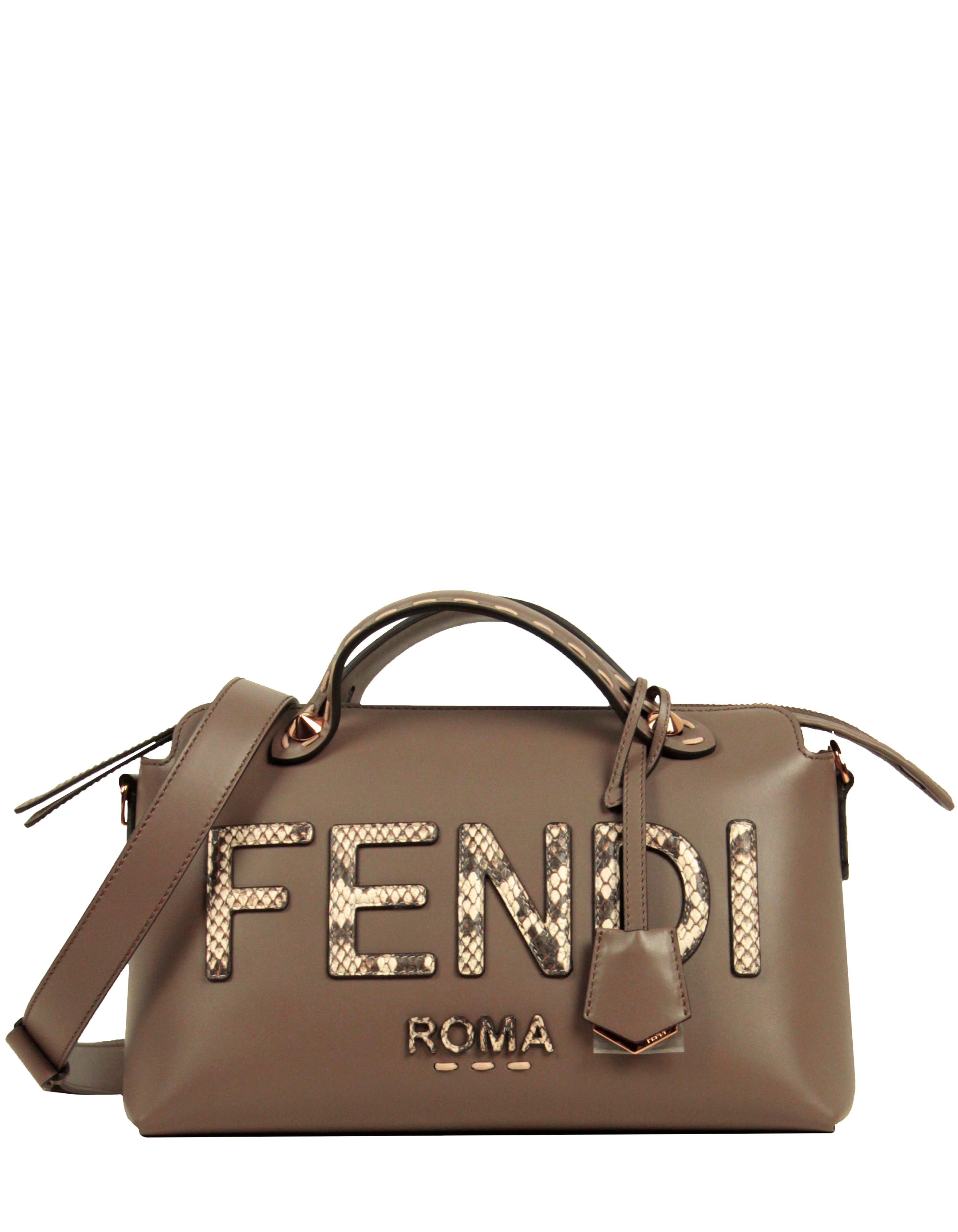 Fendi NEW Grey Leather & Elaphe By The Way Medium Boston Bag